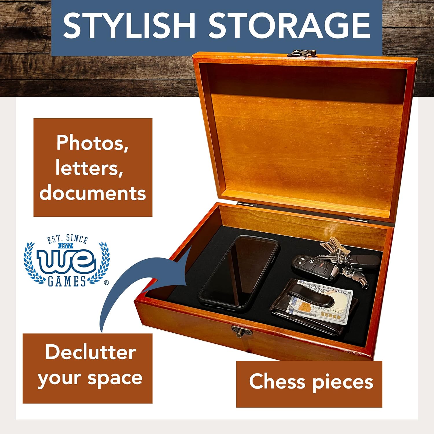 Light Cherry Wooden Treasure Box with Brass Latch