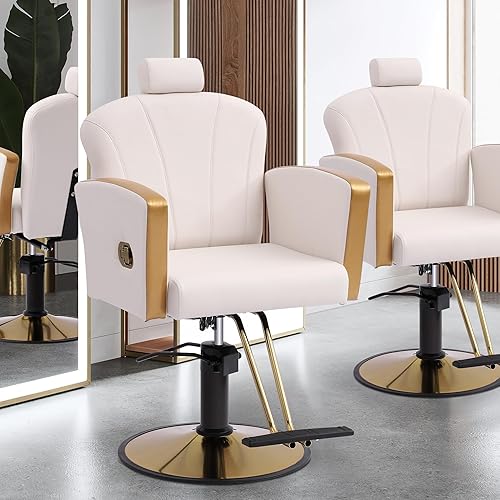 Miniatura 9 de KIGOTY Silla de peluquero, silla de salón para estilista, silla reclinable con bomba hidráulica, sillas giratorias de 360 grados con reposapiés y
