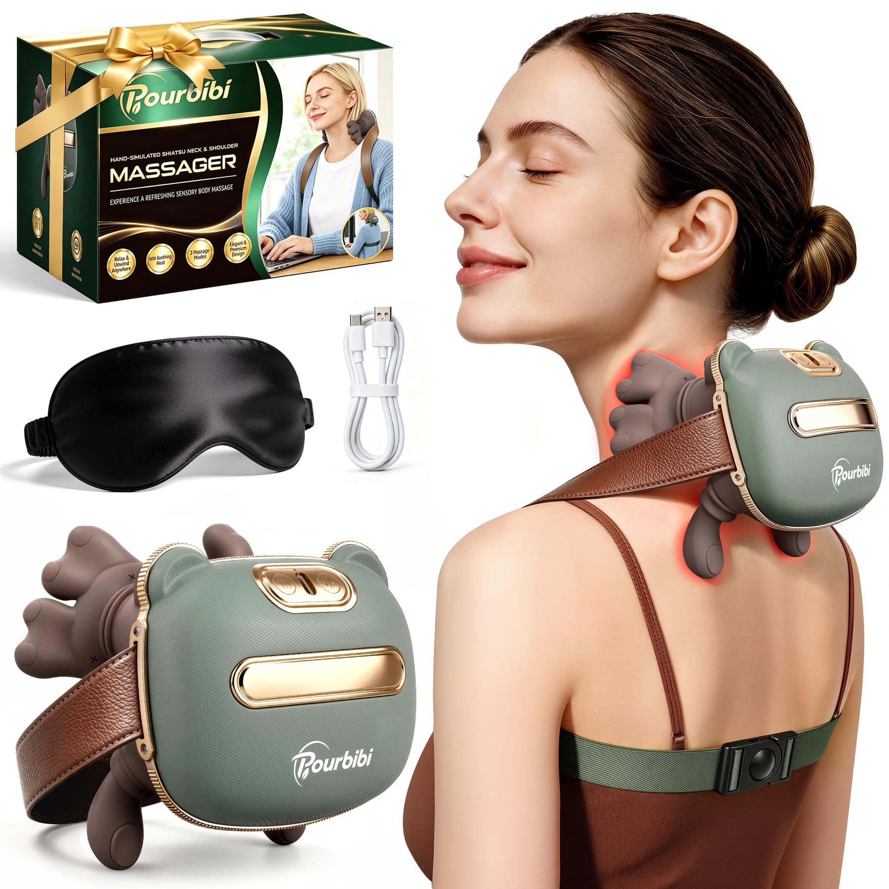 Pourbibi Nackenmassagegerät - Geschenke für Frauen&Männer,Kabelloses Design