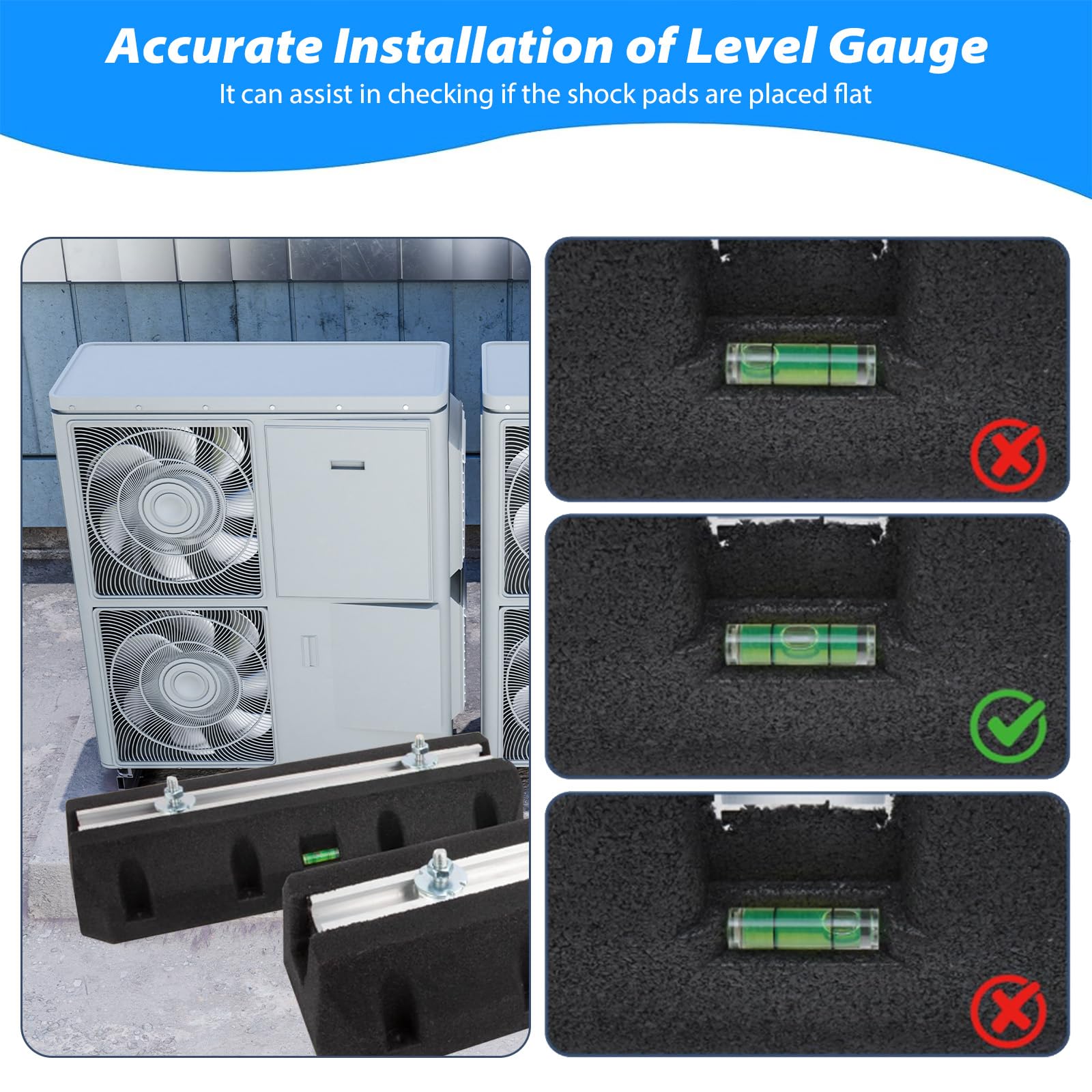 Dämpfungssockel für Klimaanlage und Wärmepumpe, Antivibrationsfüße aus Gummi mit Wasserwaage, Dämpfungssockel Set, UV-Beständig 400kg Belastbar (400 mm), für Klimaanlage und Wärmepumpen