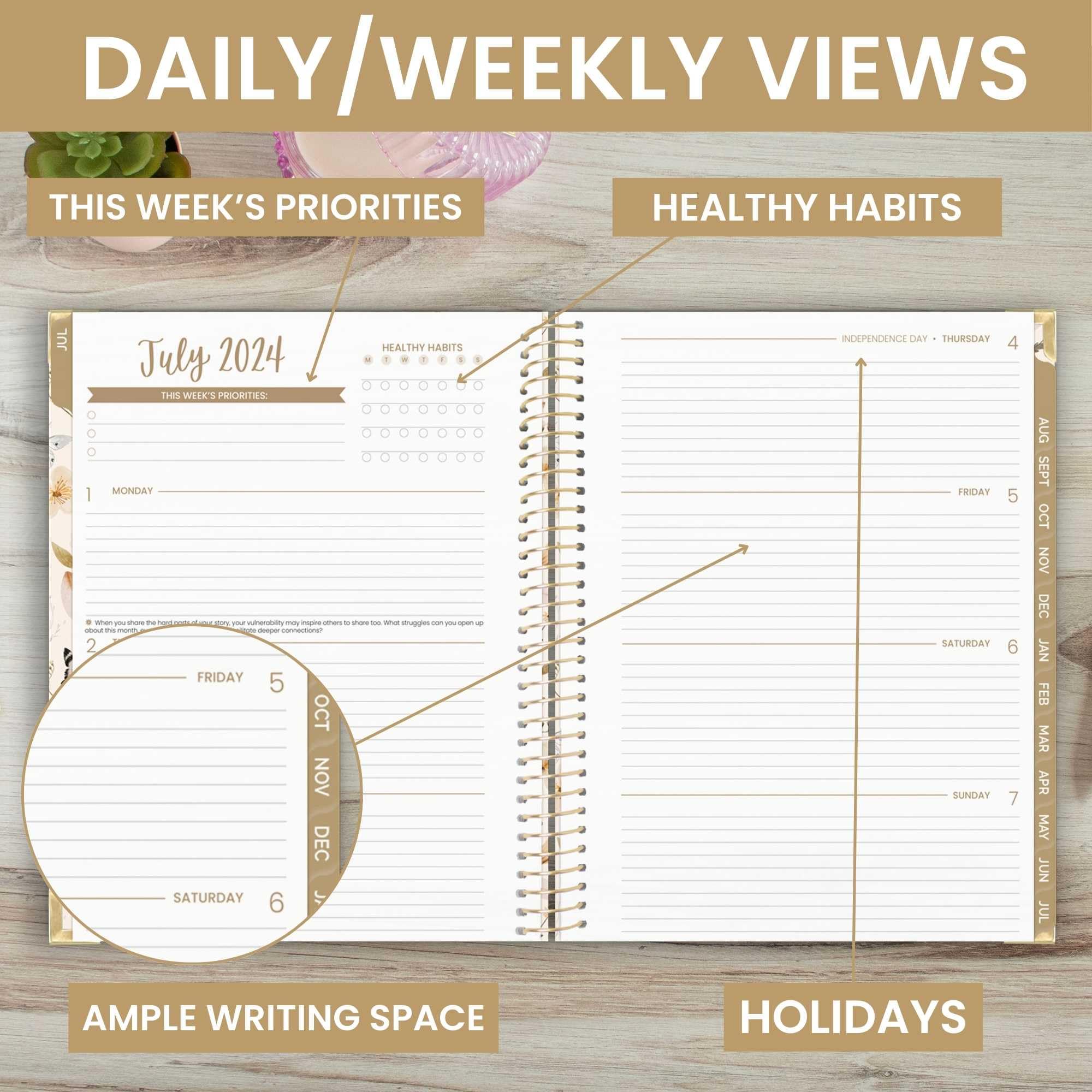 Hardcover bloom daily planners 2024-2025 (21,6 x 27,9 cm) Agenda accademica (luglio 2024 - luglio 2025), organizer per passioni/obiettivi, agenda mensile e settimanale ispiratrice – Butterfly Garden