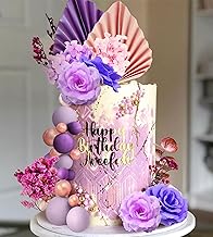 JeVenis 33 PCS Purple Cake Decorations Rose Cake Decoration Purple Rose Flower Cake Decoration Palm Leaves Cake Decoration Balls Cake Decoration Wedding Cake Decoration Disco Cake Decor