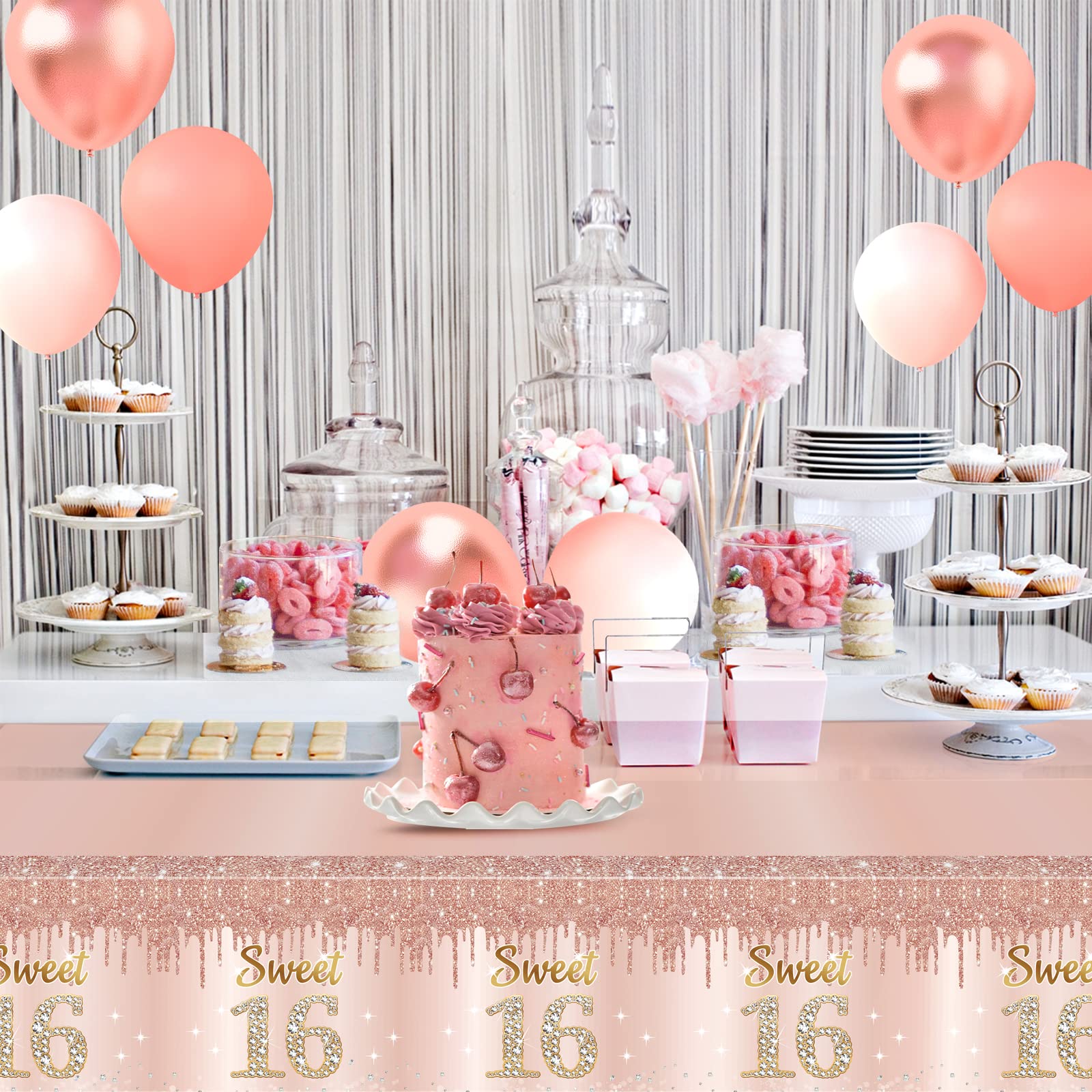 Sweet 16 różowe złoto obrus urodzinowy dekoracje - szesnaście lat