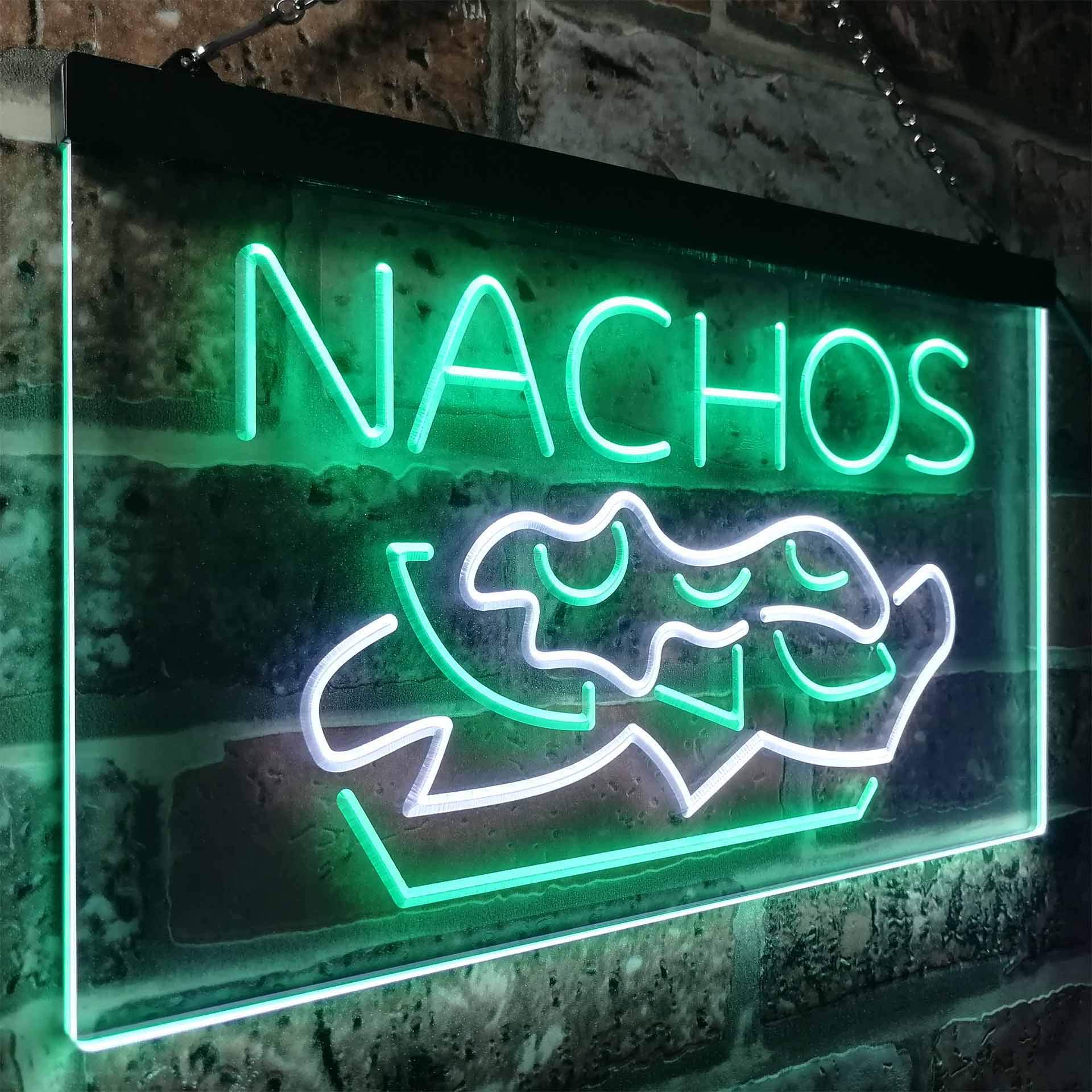Nachos Café Dual Color LED Enseigne Lumineuse Neon Sign Blanc et vert 600 x 400mm st6s64-i0314-wg