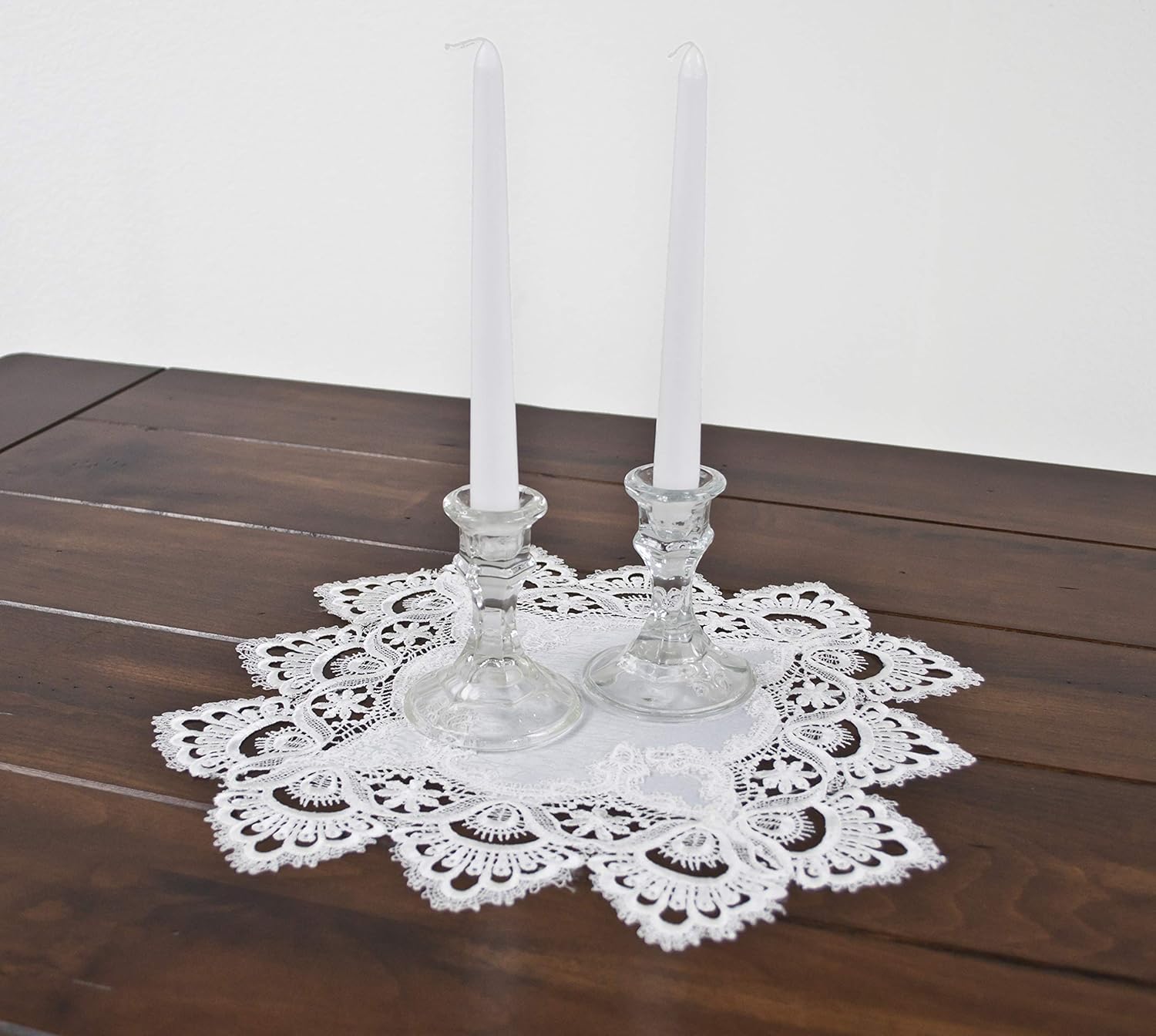 Square Placemat or Doily in White European Lace and Antique Jacquard Fabric (14 Inch Square) (Pack of 2)