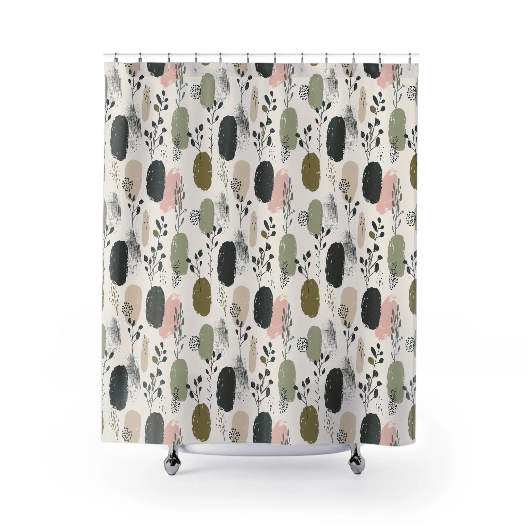 Tenda da doccia moderna di metà secolo,tende da doccia geometriche retrò,minimaliste,boho,grigio salvia,stile anni '50,bagno MCM200x220 cm/79x87 pollicilarghezza x altezza
