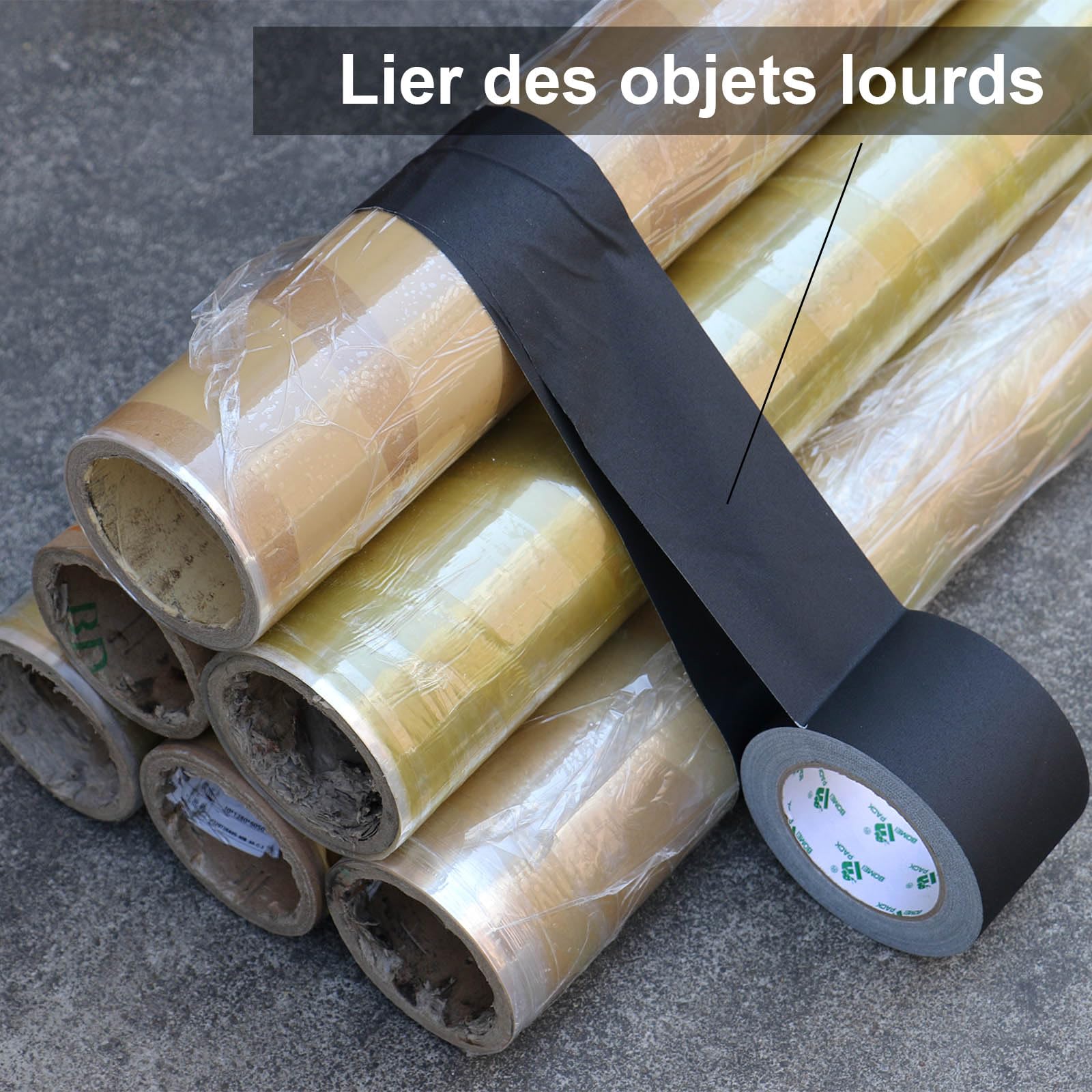 BOMEI PACK Noir Gaffer Ruban adhésif en tissu, 100MM x 30M, Mat Chiffon Tuban Adhésif, Gaffers Tape pour Câbles, Photographie