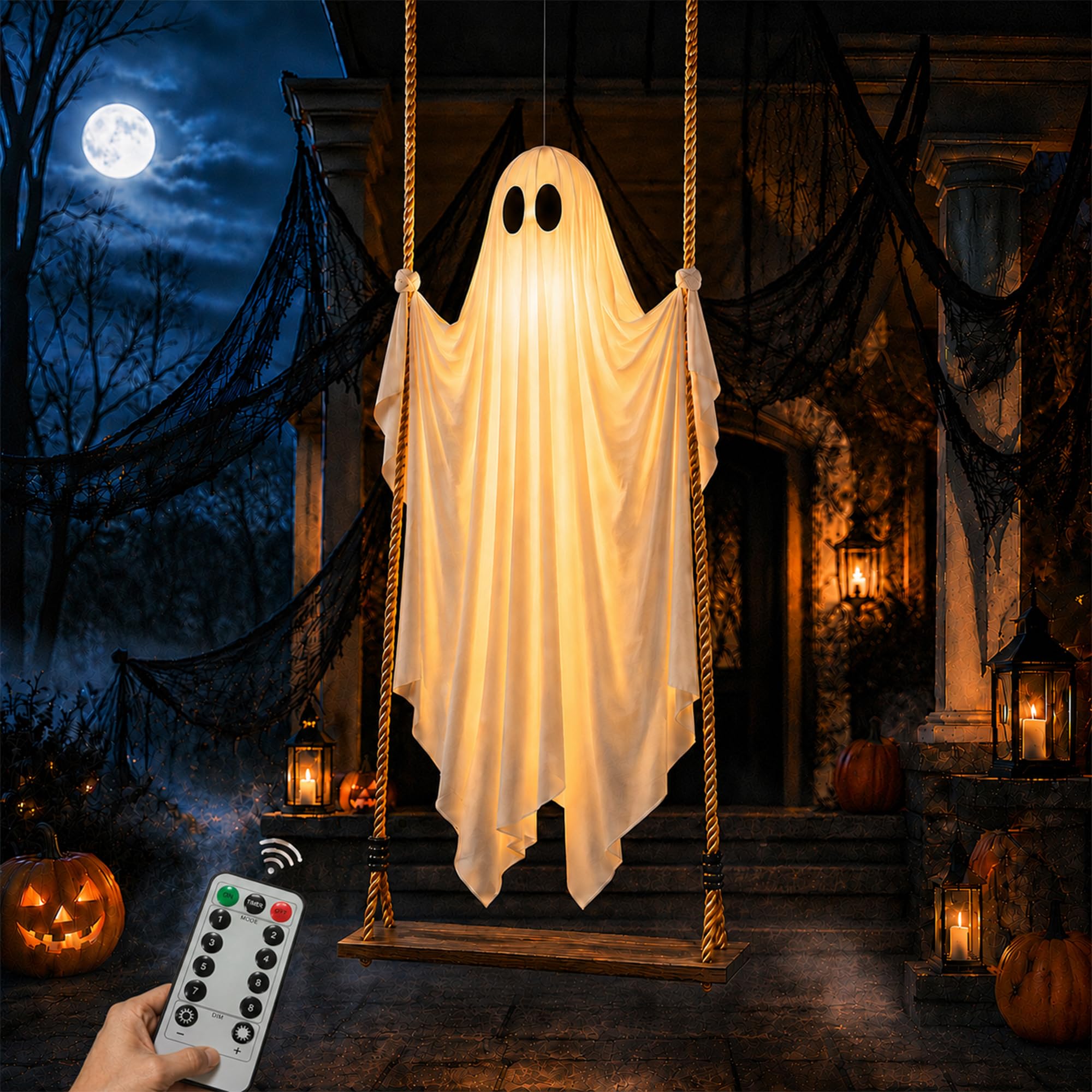 Halloween Decorations Outdoor-6.5FT Large Garden Decor Lights for Swinging Ghost on Yard Tree Upgraded Hallowee Porch for Outside Lighted Vintage Scary Glowing