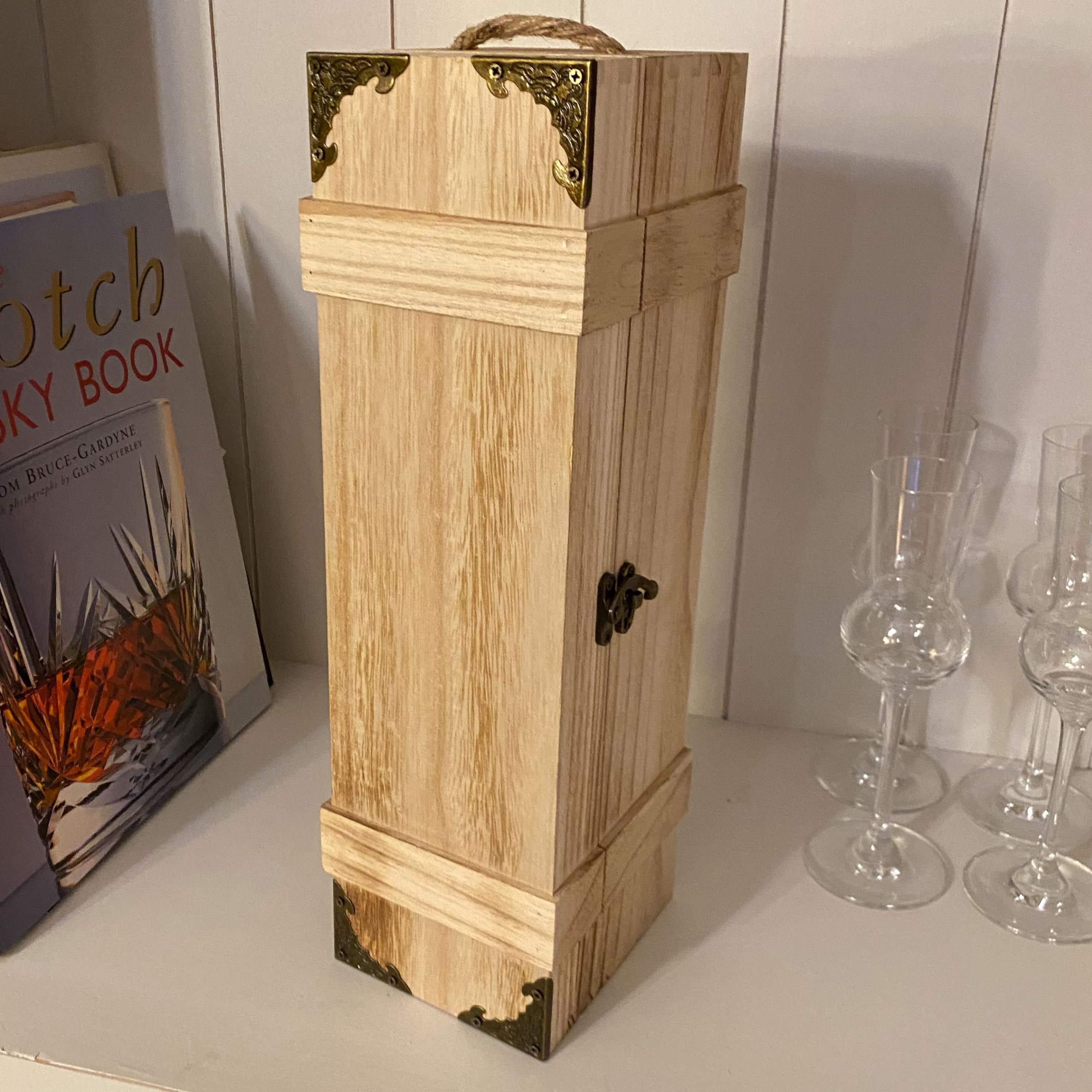 UNUS Caja de vino de madera natural flameado adornos 1 botella
