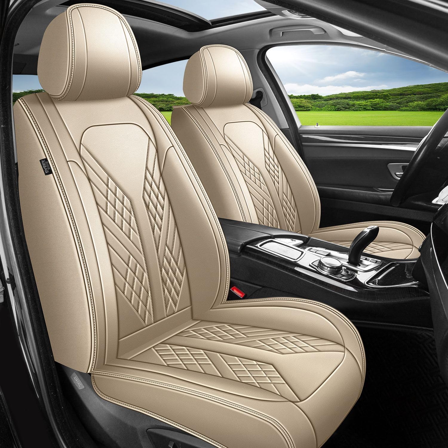 Front Seat Covers Fit for Ford Maverick 2022-2026 Waterproof Faux Leather Car Seat Cover Compatible with Airbag (Black & Red)