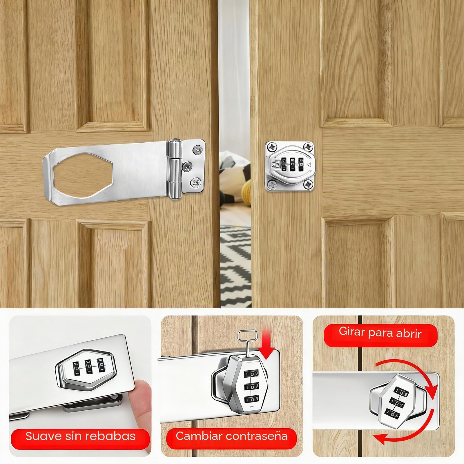 Cerradura de Armario con Código 4 Pulgadas, Cerradura sin Llave con Contraseña, Pestillo de Seguridad para Cajones, Gabinetes, Roperos y Muebles