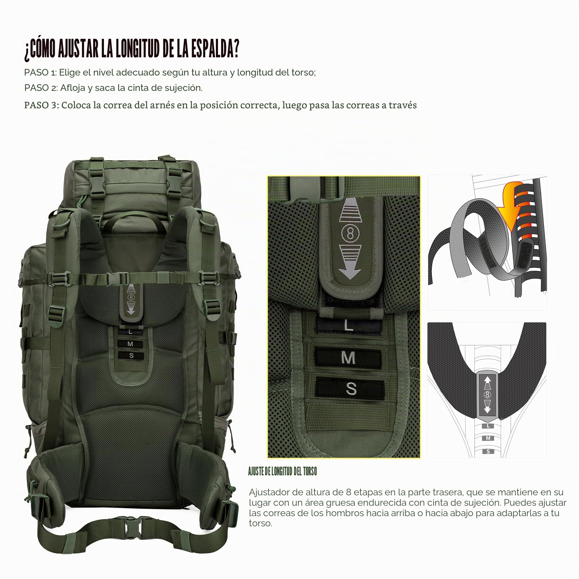 Mardingtop Mochila de 70 l, mochila de senderismo, mochila táctica grande para hombre, con funda para lluvia, mochila para camping, senderismo, montañismo, viajes al aire libre, 70L Verde Caballería