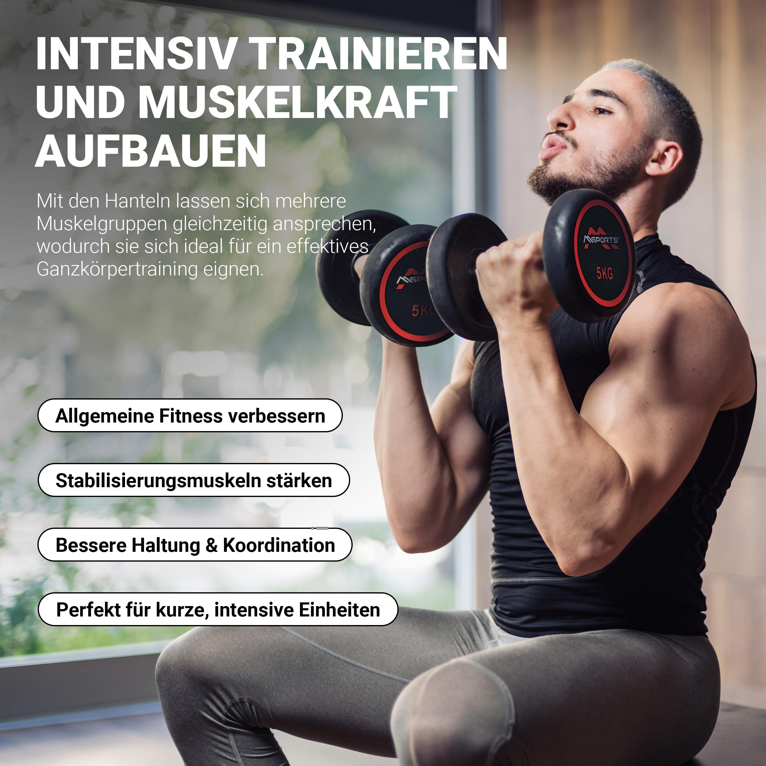 MSPORTS Rundhantel Premium 2er Set | Gummi Kurzhantel Beschichtung 2,5-50 kg | Griff verchromt und gerändelt | Verschiedene Gewichtsvarianten Hantel