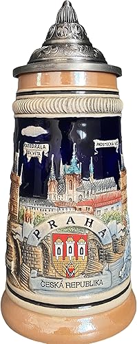 Miniatura 6 de Taza de cerveza alemana, emblema del castillo de Praga, con tapa, regalos de Pascua para hombres, papá, mejor amigo, entusiasta de la cerveza,