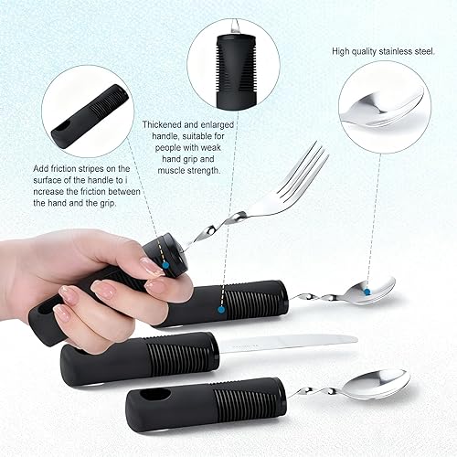 Miniatura 4 de Juego de cubiertos adaptativos, 4 piezas de cubiertos con peso flexibles, adecuados para ancianos, enfermedad de Parkinson, artritis, temblores de