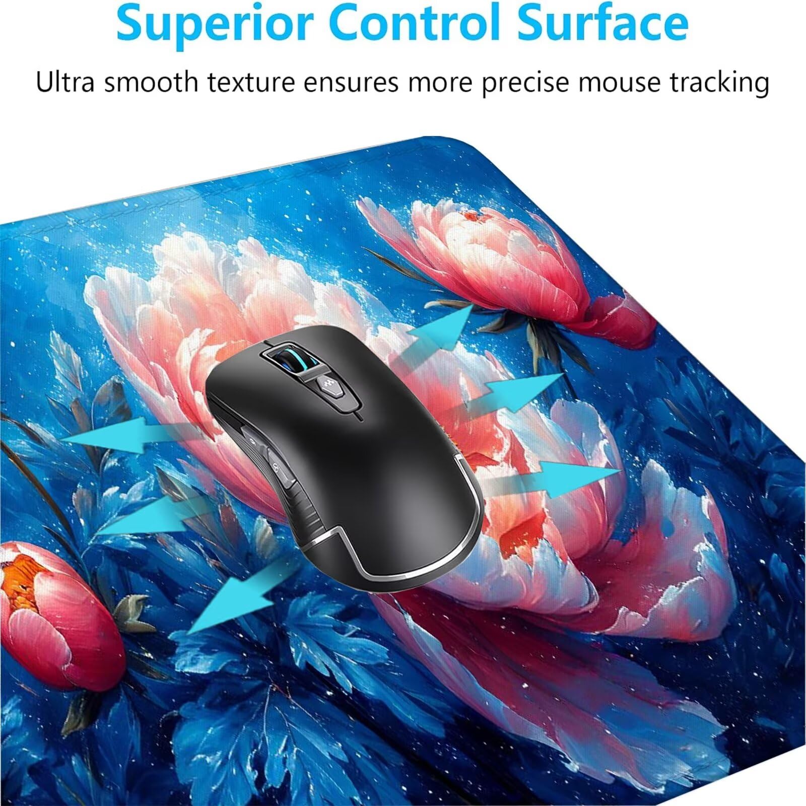 Blu Tappetino Mouse Gaming, Tappetino Mouse XXL 1200 x 500 mm, Tappetino Mouse Fiore, Mouse Pad con Base Antiscivolo, Bordi Cuciti Tappetino per Mouse, Tappetino Mouse Gaming di Alta Precisione S-163