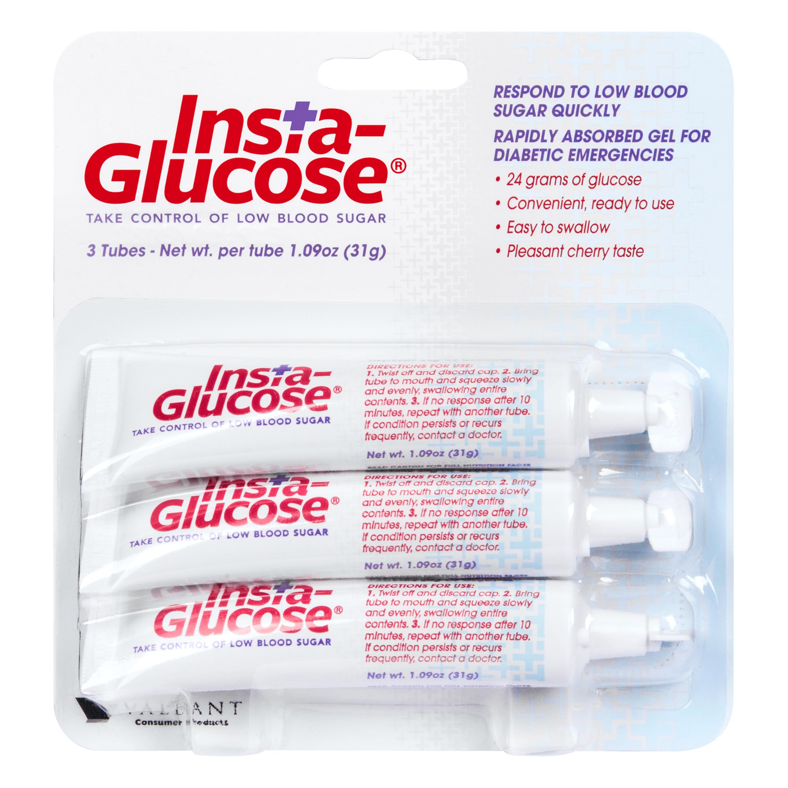 Insta-Glucose Gel, Convenient Fast Acting Glucose for Blood Sugar Support, Cherry Flavor, 1.09 Oz (Pack of 3)