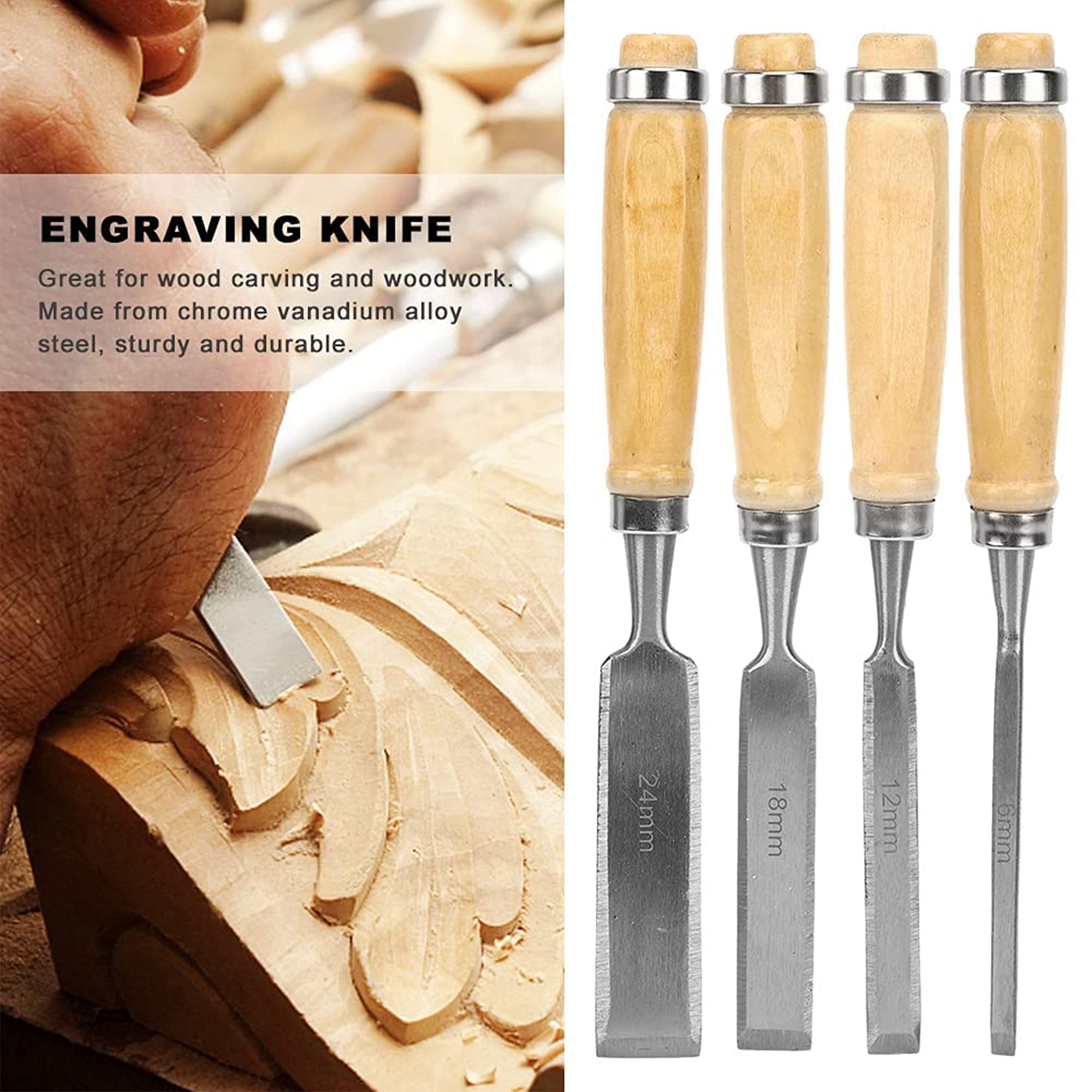 Juego Cinceles Para Madera Para Trabajar Madera Cincel Acero Con Alto Contenido Carbono Mangos Haya Cabezal Corte Para Tallar Juego Cinceles Profesionales Ancho 6mm a 32mm