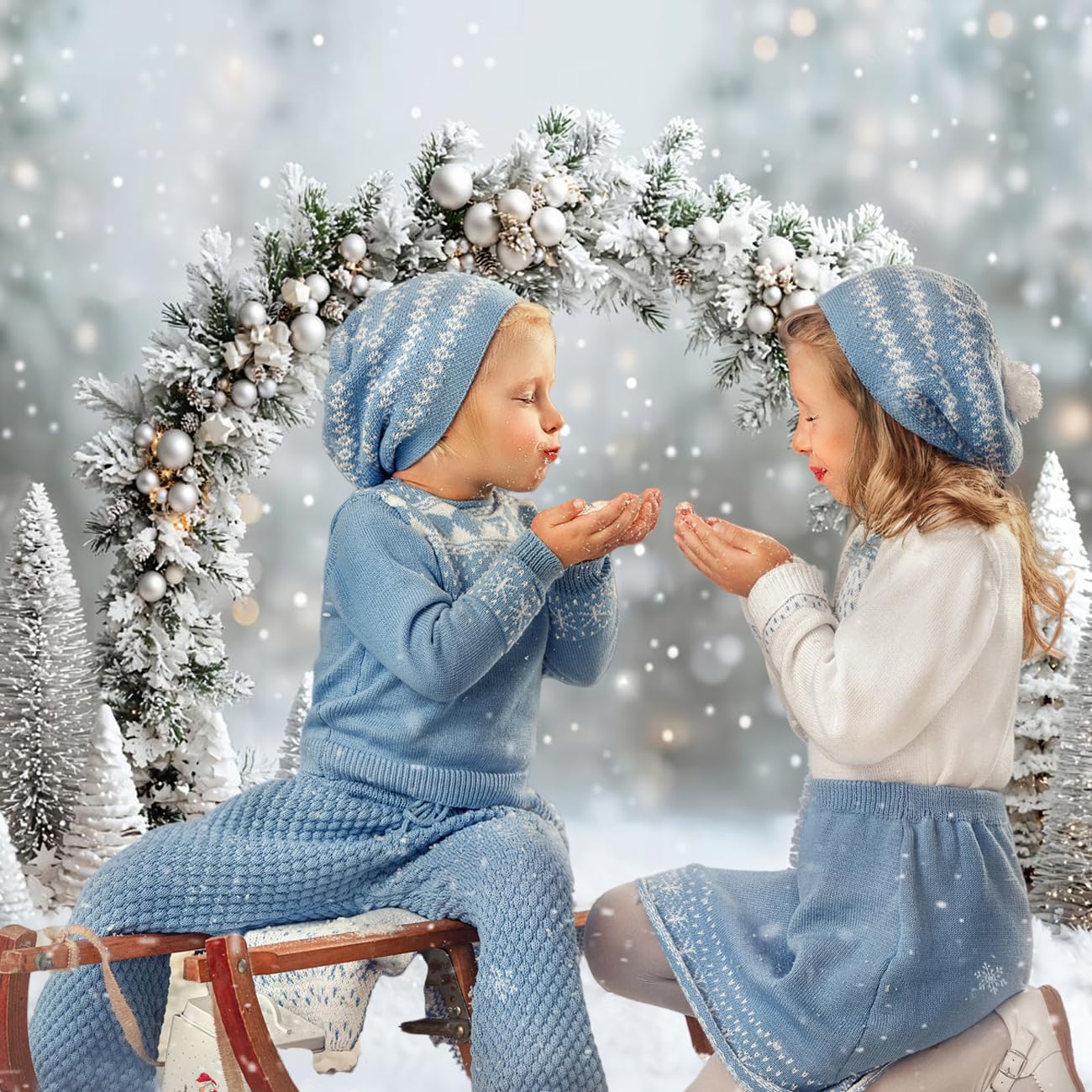 Telón de Fondo navideño Kate de 3 x 2 m (10 x 6,5 pies) con árbol de Navidad Plateado Escena Nevada al Aire Libre Arco utilería Fondo fotográfico de Bosque congelado Invernal para Estudio.