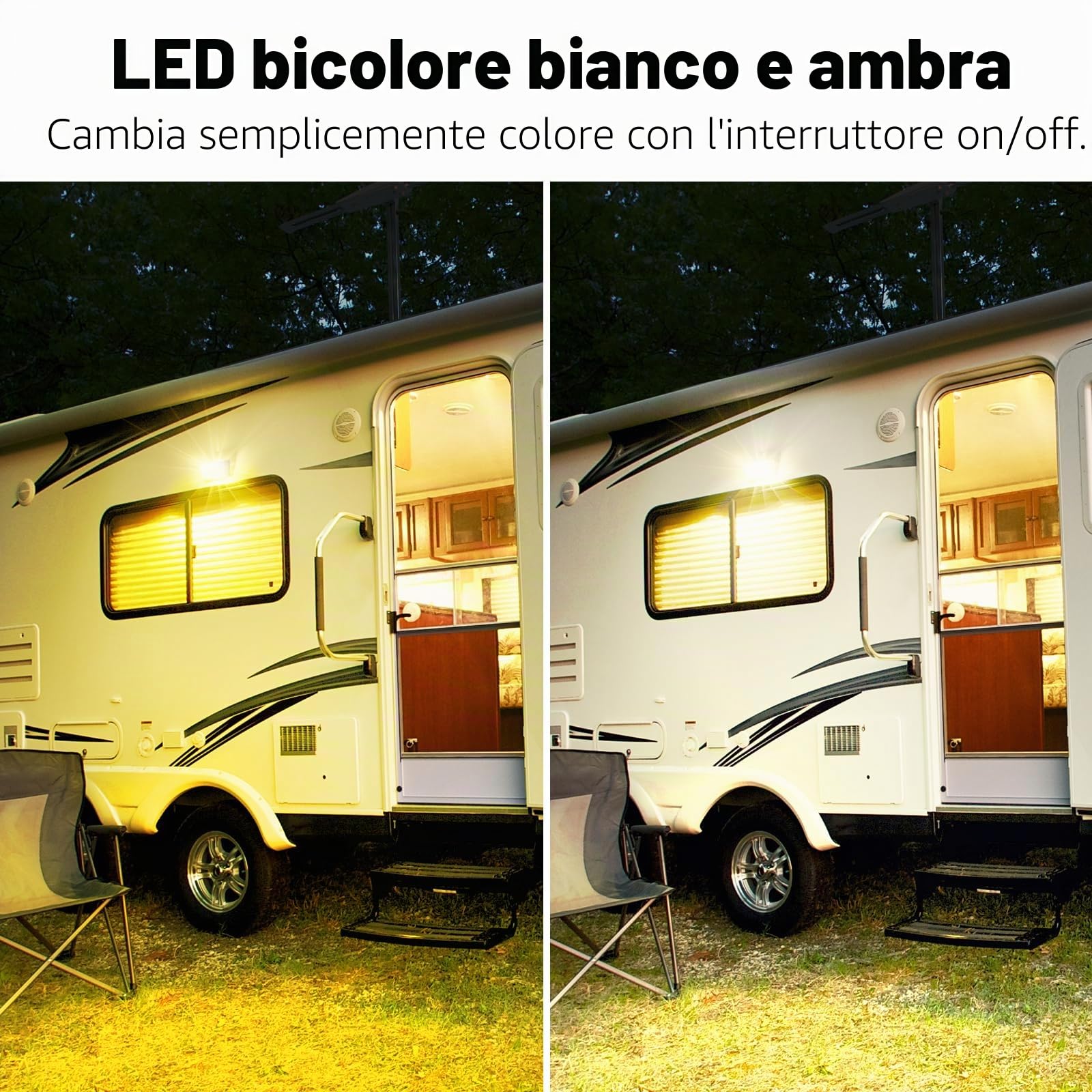 Acegoo Camper Luce LED Portico Doppio Colore Bianco Ambra 12V 410 Lumen IP66 Impermeabile Esterno