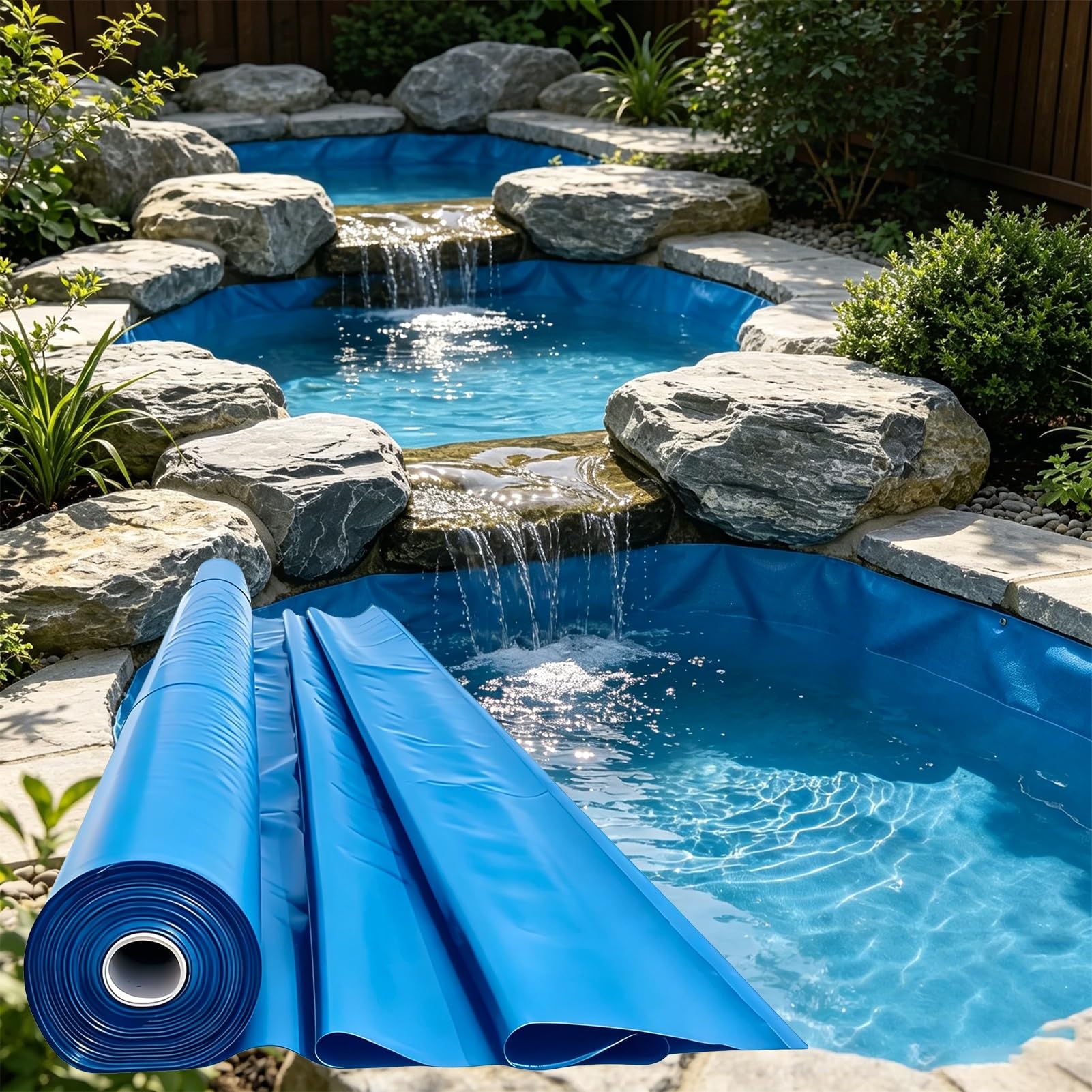 MARXAN Pond Liners Gardens Pools Underlay 2x3m 3x4m 4x6m 5x5m 6x7m 8x10m Blue Impermeable Membrane for Small Fish Ponds, Fountains and Streams(2x8m(6.5x26.2ft))