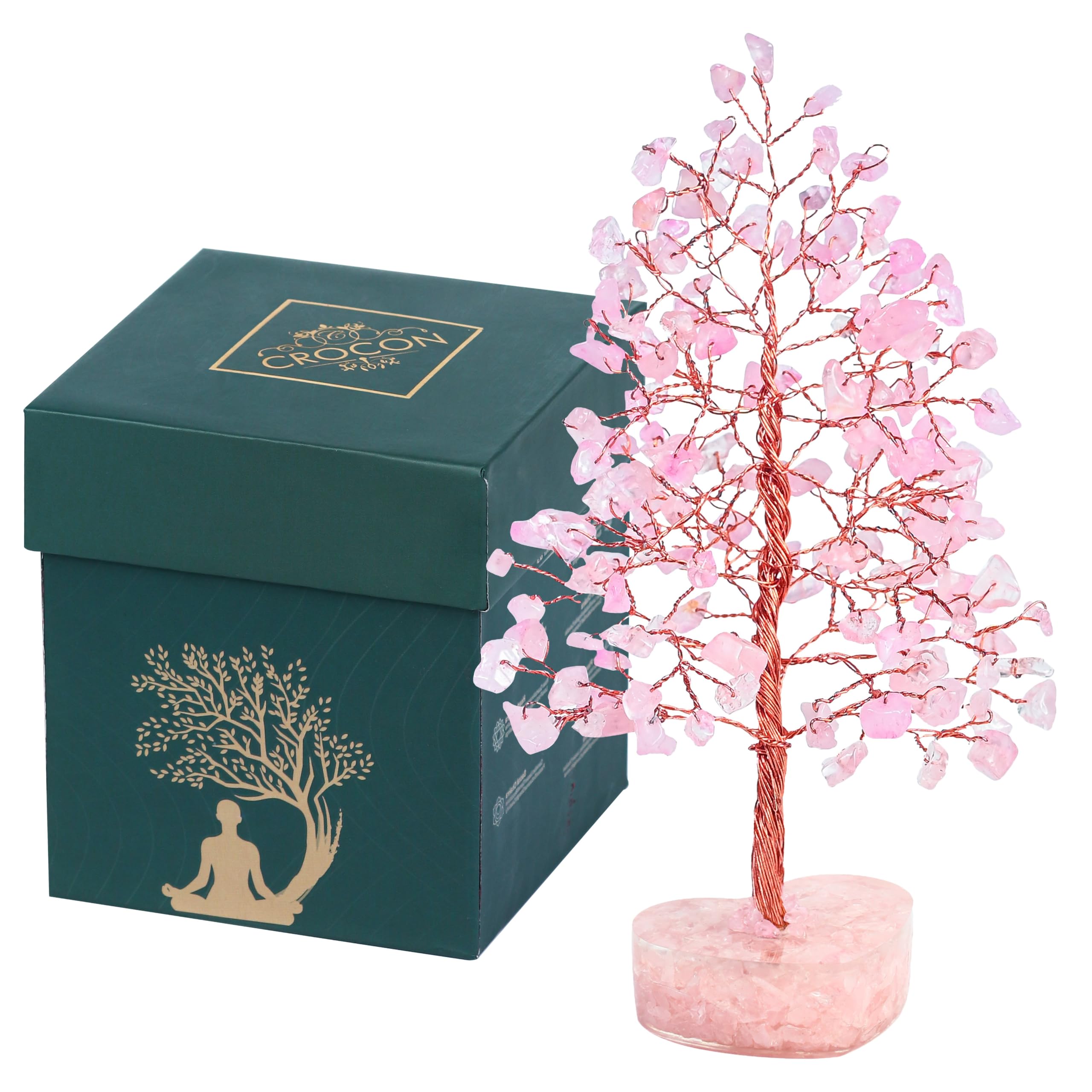 Crocon Rose Quartz Heart Crystal Tree Gifts for Women, 7 Chakra Healing Crystals Tree of Life Present Crystal Feng Shui Bonsai Trees for Positive Energy Money Good Luck Home & Office Decoration Gifts