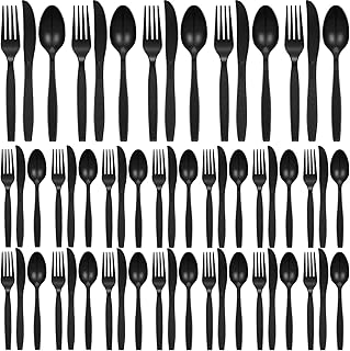 300 Pack Black Plastic Utensils Heavy Duty Cutlery Set 100 Plastic Forks 100 Plastic Spoons and 100 Plastic Knives Disposable Party Utensils Plastic Silverware Sets for Parties and All Occasions