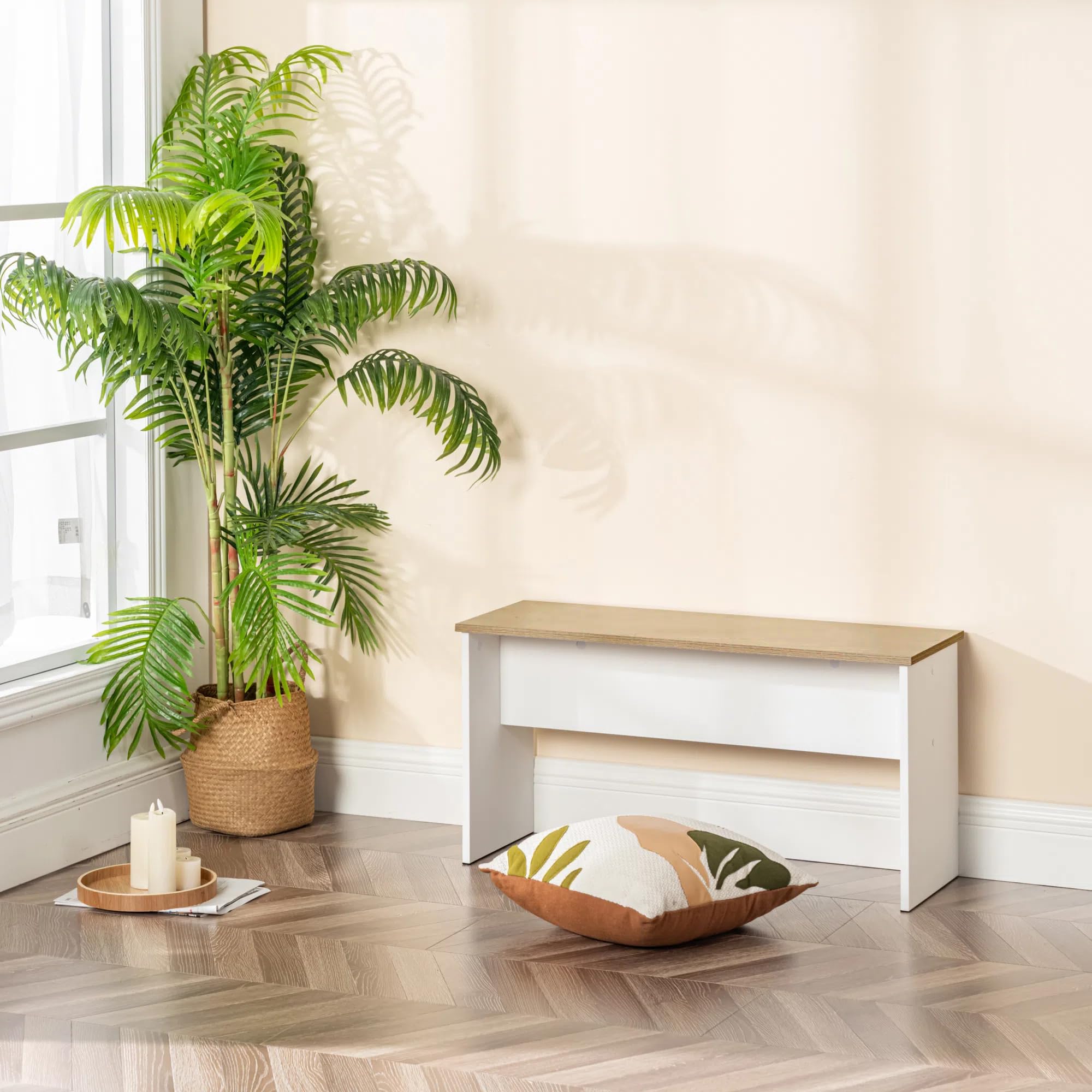Set di 2 panchine per tavolo da pranzo, panchine da cucina, panca da tavolo da pranzo, 90 x 30 x 45 cm, panca in legno, camera da letto o cucina, rovere + bianco