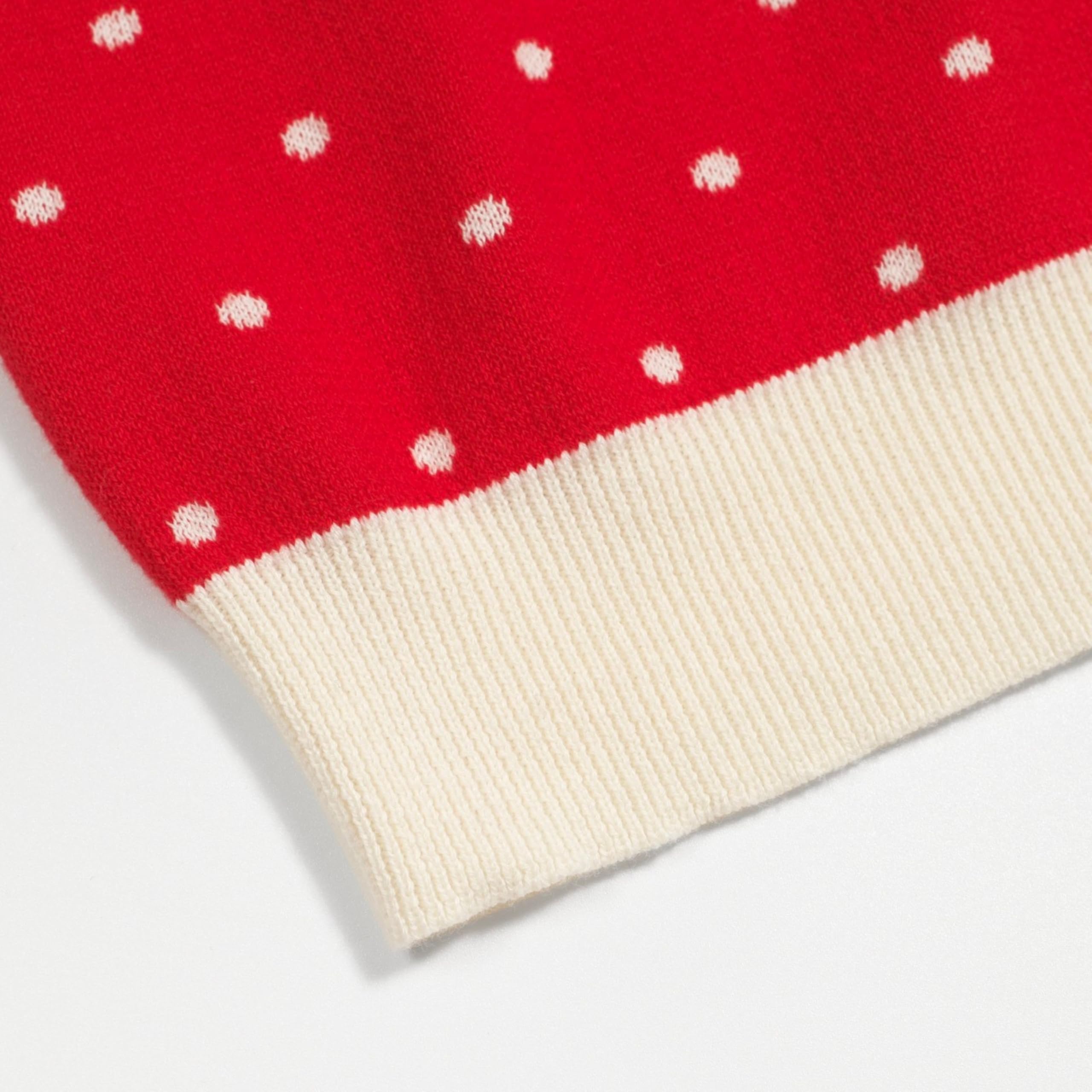 OXKNIT Polo à manches courtes pour femme - Vintage - En tricot - Décontracté - Rouge - En coton avec pois blancs
