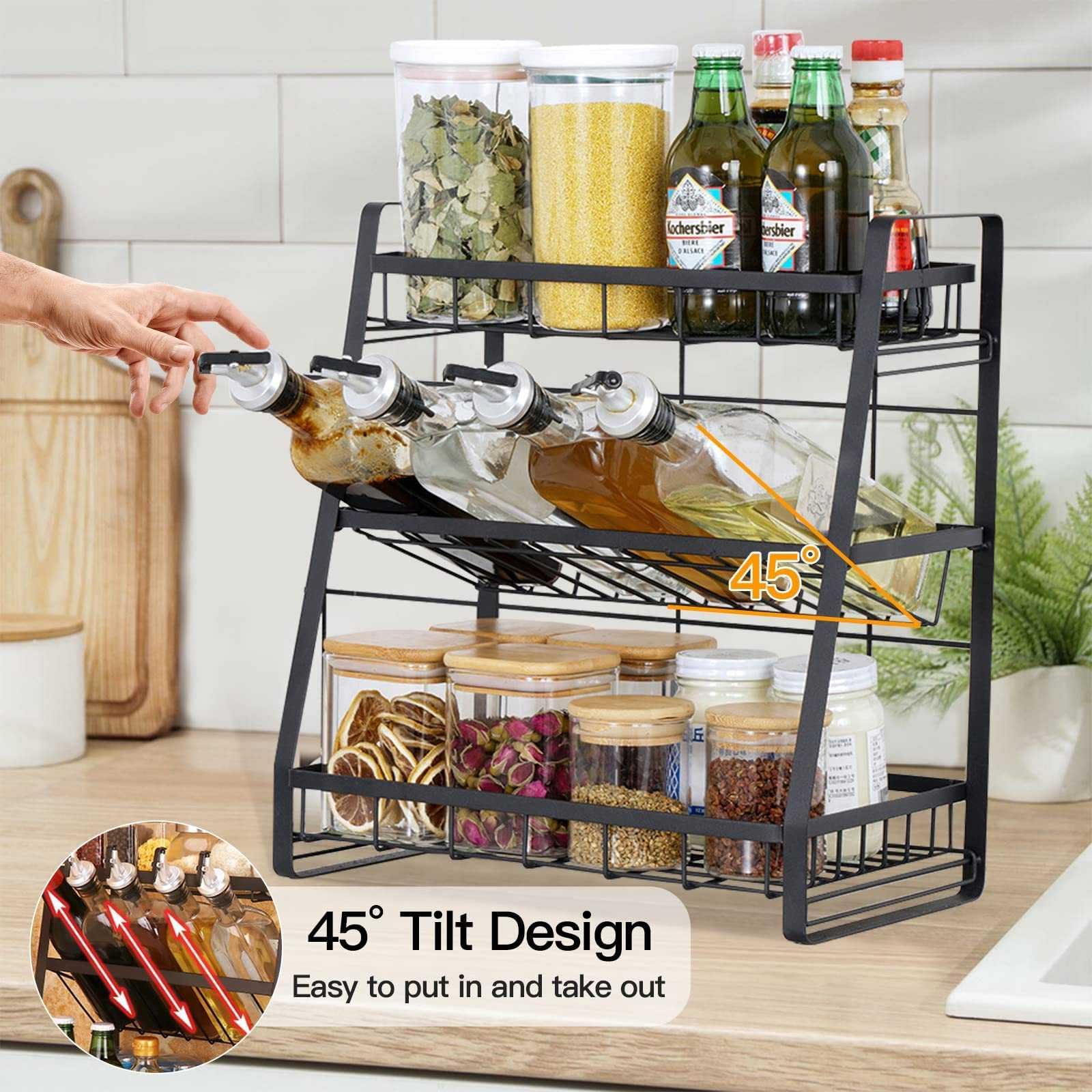 Estante de condimentos para encimera de cocina, estante de especias de 3 niveles, organizador y almacenamiento de especias de cocina, moderno organizador de condimentos para encimera,
