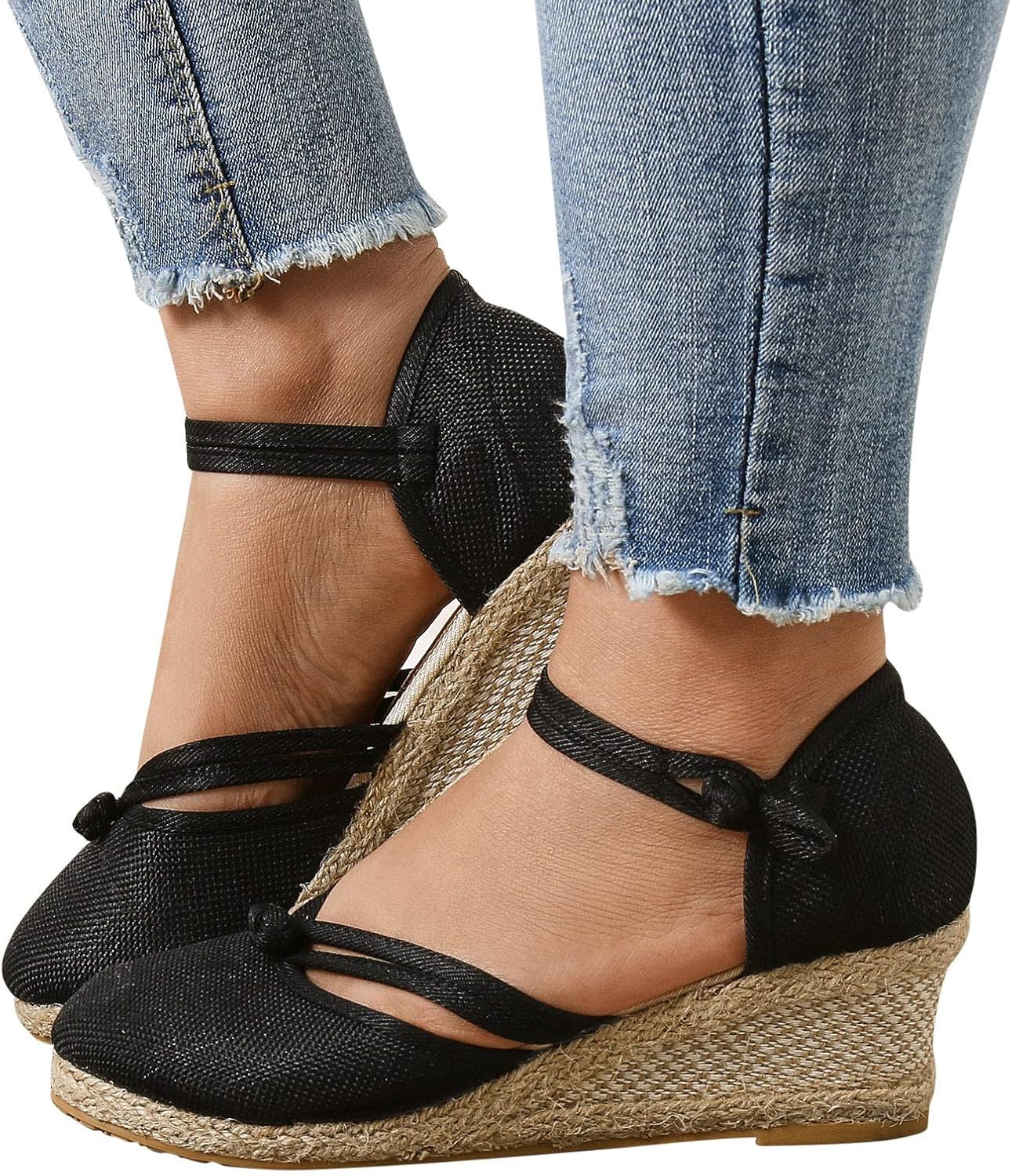 Women's Ankle Strap Closed Toe Espadrille Wedge Heels Sandals Retro
