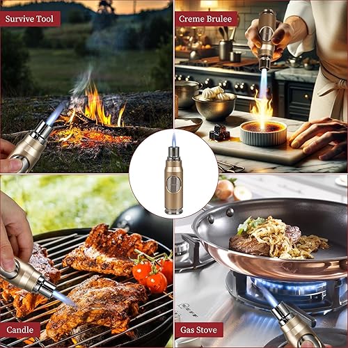 Miniatura 7 de Navpeak Encendedor de butano resistente al viento, encendedor de llama de chorro recargable en forma de bala para velas, al aire libre, postres y