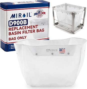 MirOil D900B Filter Bag, Fine Micron Filtering for MOD 640 Filter Machine | Reusable, 1000+ Filterings, Washable, Made In USA, Fits D901C Basin Filter Frame, Cheaper Than Paper Filters, Model 22960BZ