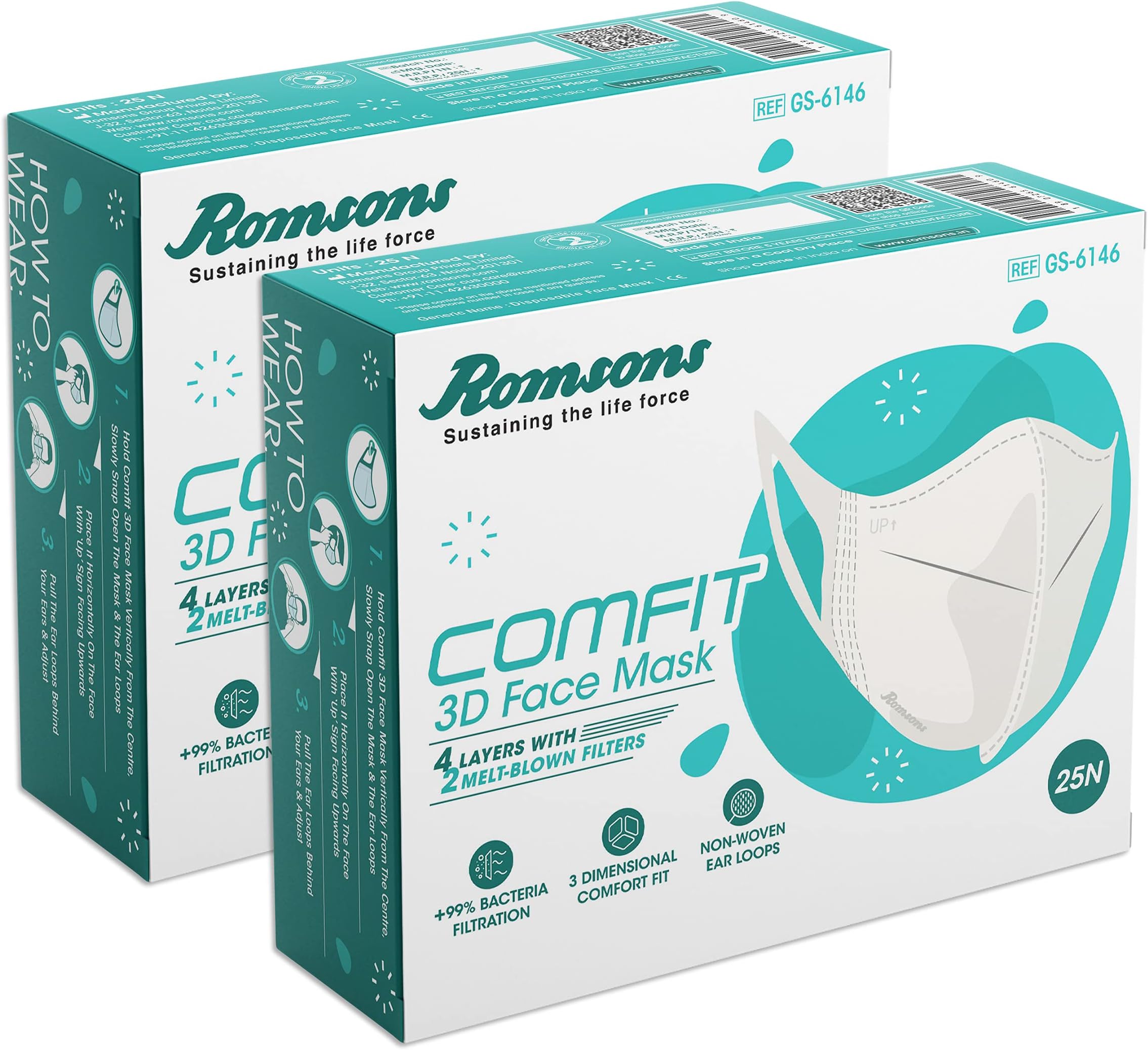 - Romsons Comfit 3D Disposable Face Mask with 4 Layer Protection