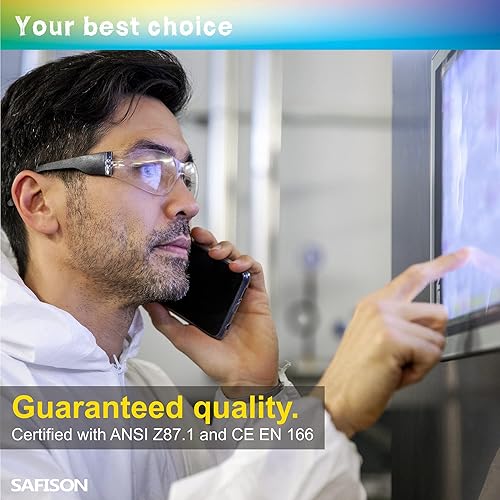 Miniatura 4 de SAFISON Paquete de 36 lentes de seguridad a granel (gafas protectoras) antiarañazos, resistente a los impactos, lente transparente con marcos de 6