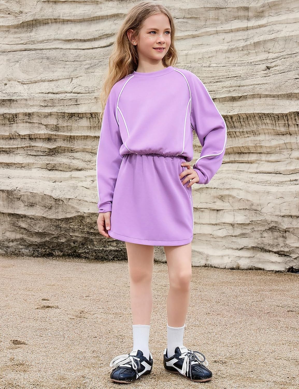 Girl Cropped Tracksuits 2 Piece Long Sleeve Skirt Sets Jogger Sweatshirt Open Back Skorts Set - Image 3