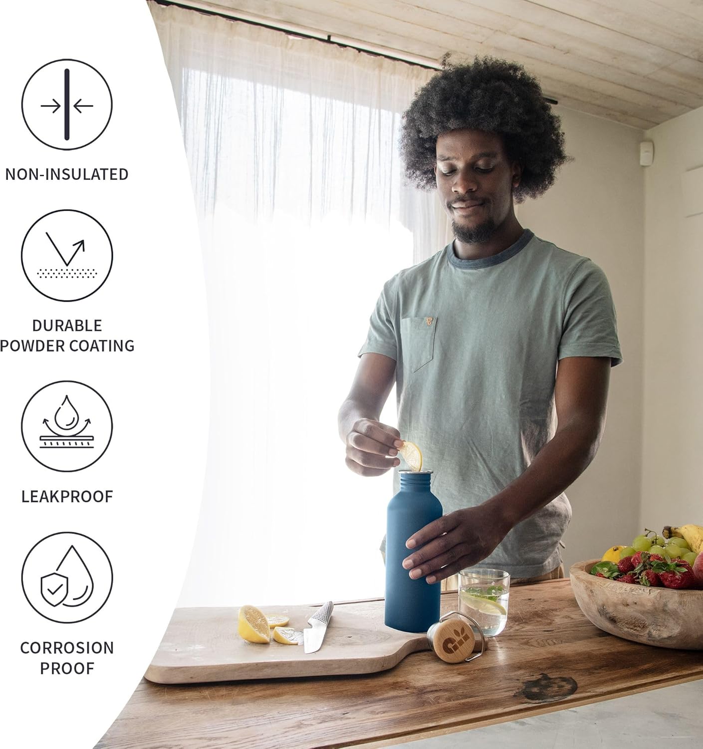 Bambaw Stainless Steel Water Bottle, 750 ml, Blue Sports Bottle, Non-Insulated Water Bottle, 750 ml Stainless Steel Bottle, Reusable Bottle, BPA-Free Flask – Sapphire Blue - Image 3