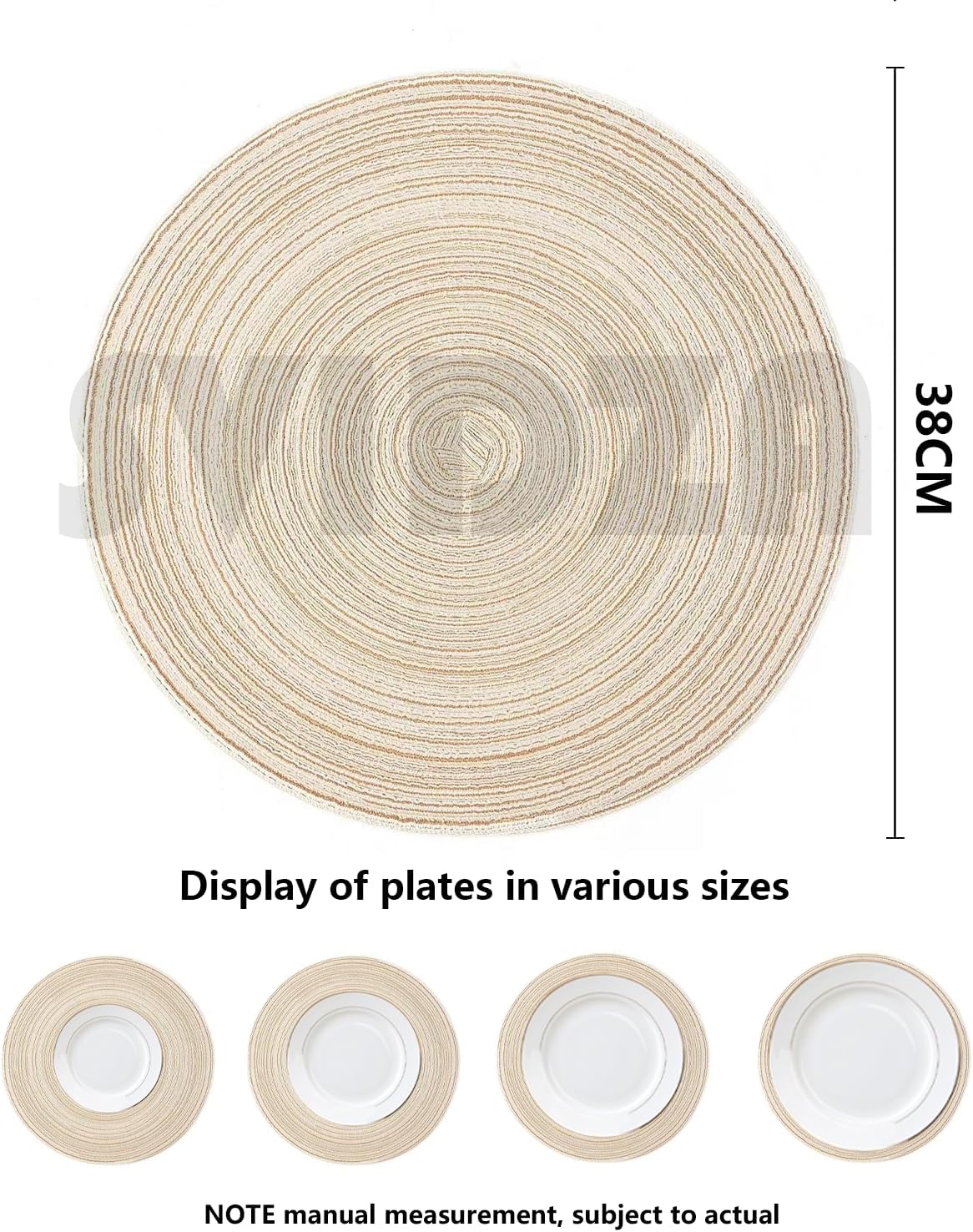 Round Placemats Set of 6, Washable Round Braided Place Mats, Suitable for Kitchen Dining Tables, 15" Heat Resistant Table Mats - Beige