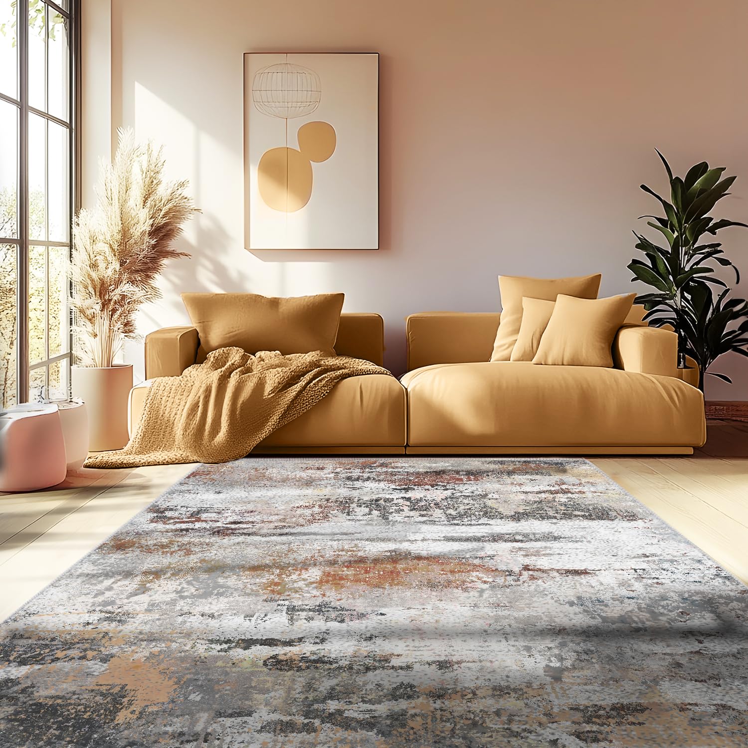 MAST DOO Teppich Wohnzimmer Waschbarer, Abstrakte Teppiche Schlafzimmer, Moderner Kurzflor Teppiche, Teppich Weich Waschbar rutschfest Design für Esszimmer Büro Bereich Dekor Rost Größe 120X160cm