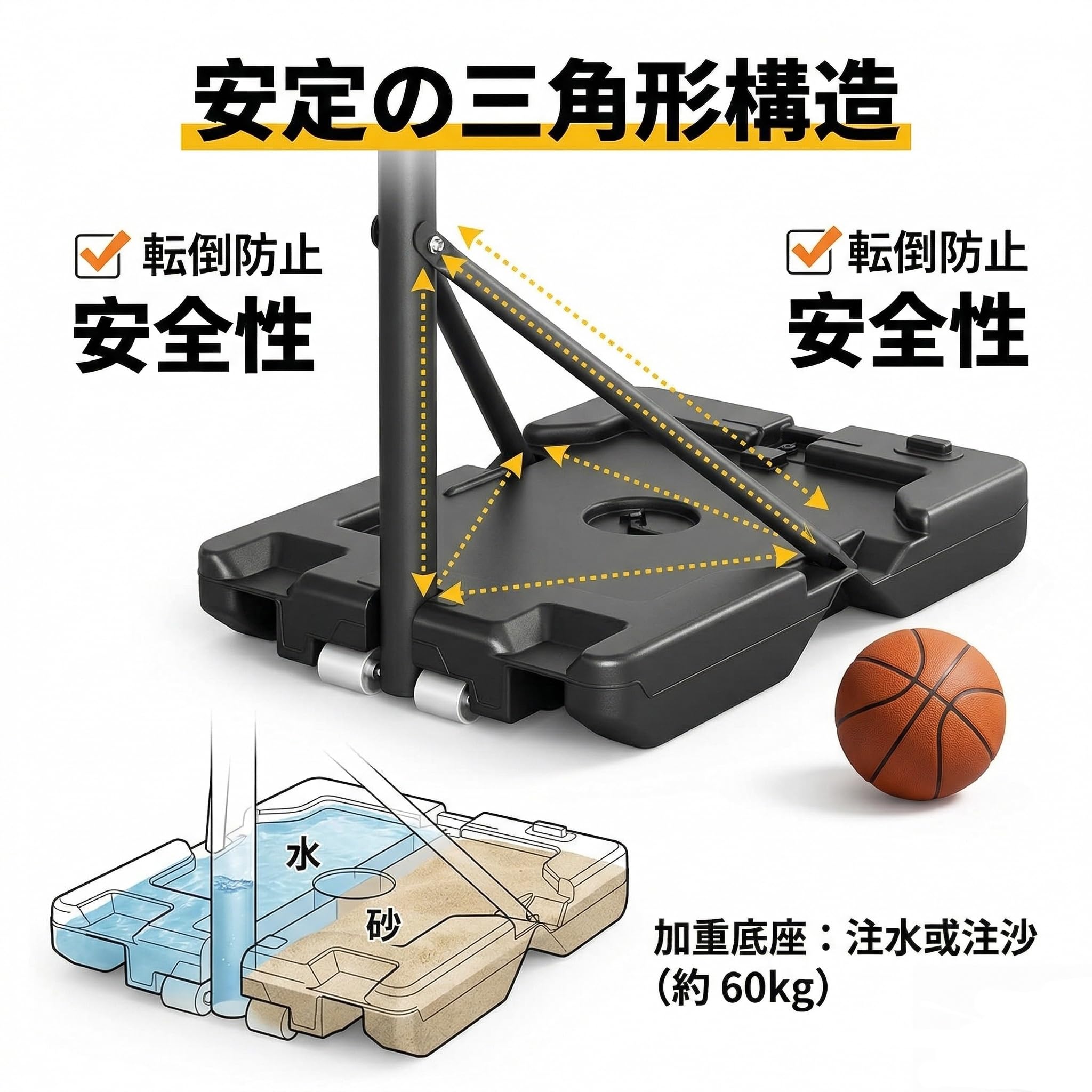 Amazon.co.jp: [Byarei] バスケットゴール 子供用 転倒防止の三角形