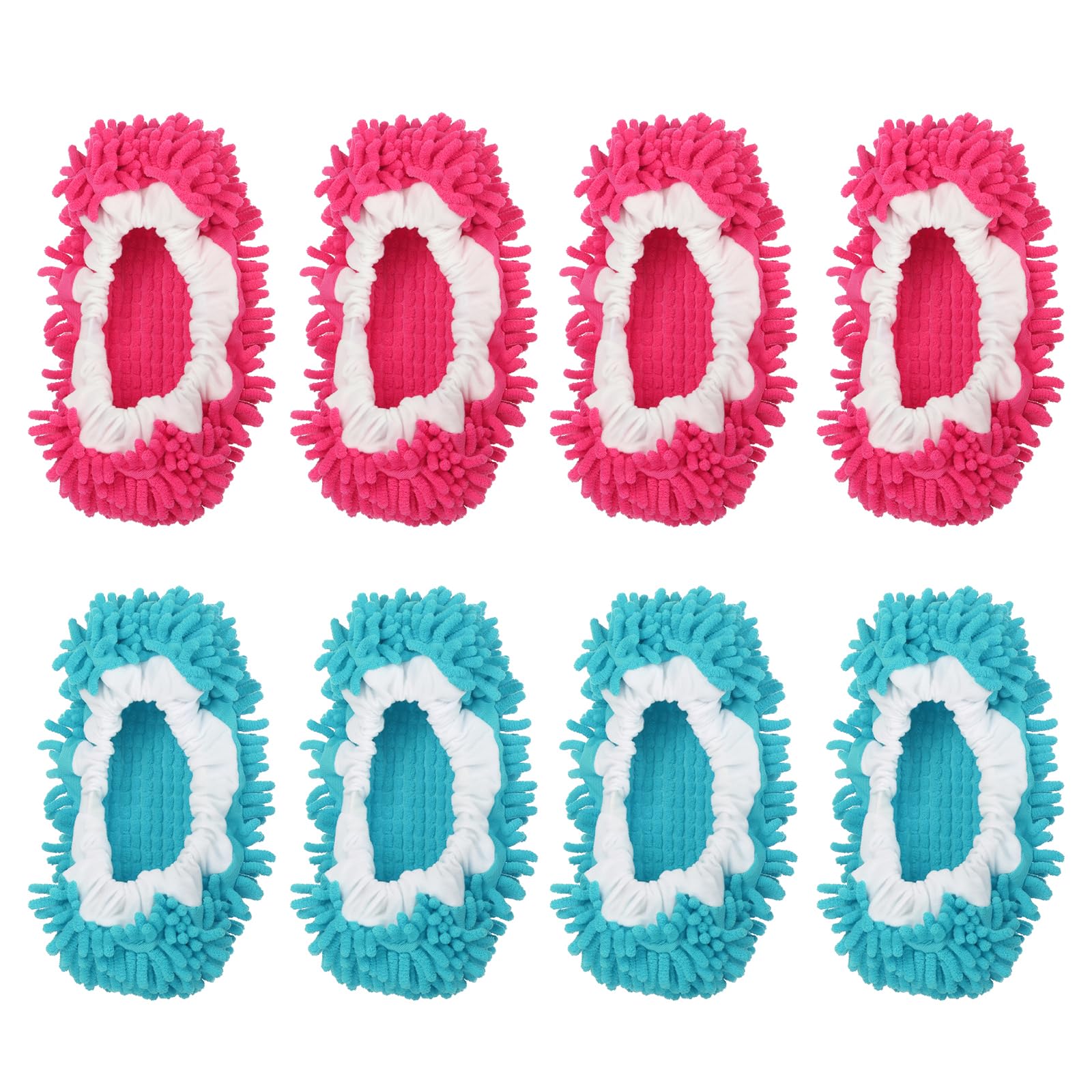 MECCANIXITY Mop Slippers Washable Microfiber Floor Cleaning Shoes Cover Chenille Duster Foot Socks Tools for House Clean, Blue/Fuchsia 8 Pack