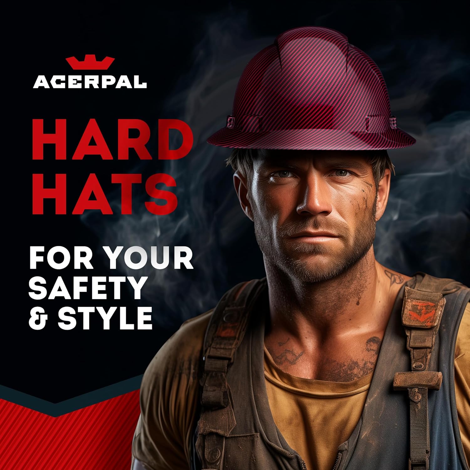 Acerpal Updated Full Brim Hard Hat, Vented, Padded, OSHA Type 1 Class C Construction Safety Approved Hardhats, Hard Hats for Men, 6 Point Ratchet Suspension, Cascos De Construccion Helmet.
