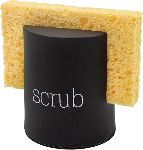 AuldHome Design Soporte de esponja esmaltado negro; accesorio contemporáneo para fregadero de cocina
