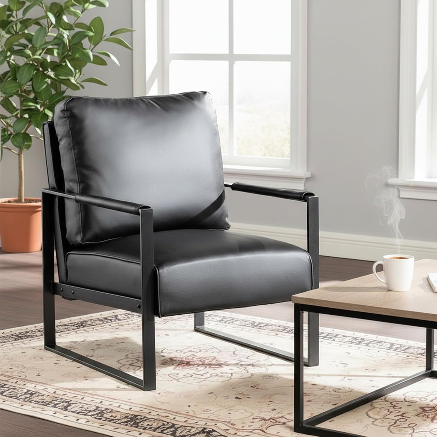 Sillón clásico moderno mid century Negro Piel sintética