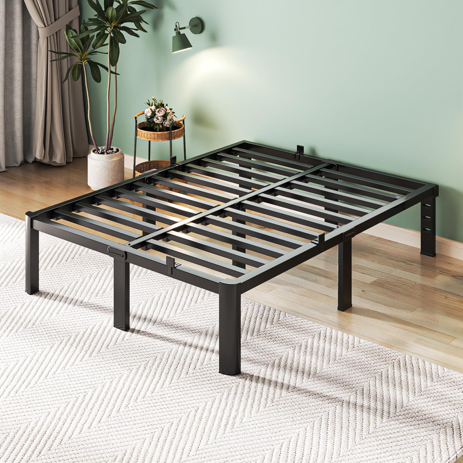 Queen Size Bed Frame, 14 Inch Heavy Duty Metal Platform Bed Frame, Noise Free Steel Mattress Foundation, No Box Spring Needed, Spacious Under Bed Space