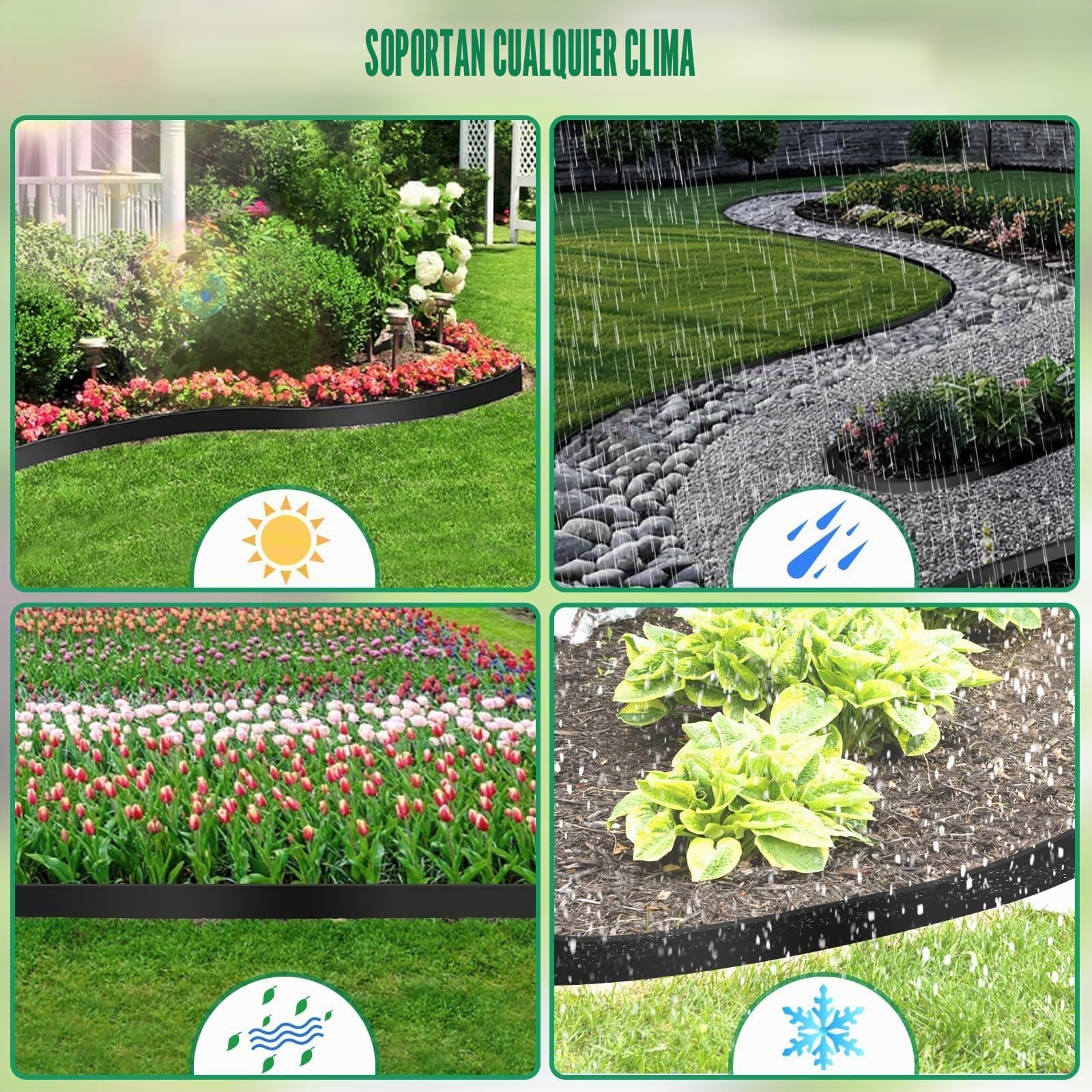 Borde de Paisaje de 6 cm de Altura x 10 M con 30 estacas de Anclaje, Kit de Bordes de Borde de jardín, Borde de plástico Flexible para jardín, macizos de Flores, césped, Patio, pavimentadora