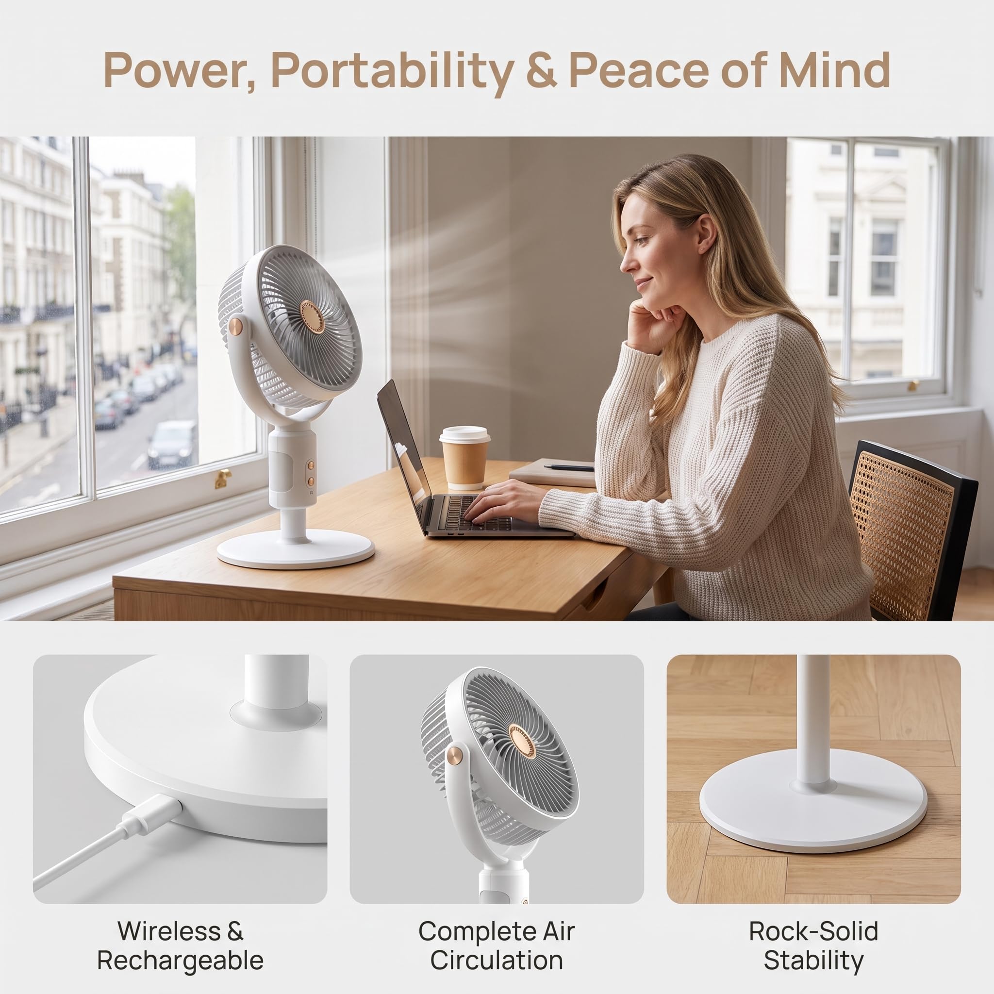 Ventilatore a Colonna, Ventilatore a Circolazione d'Aria 2 in 1 da Tavolo e Pavimento, Altezza Regolabile 36-85 cm, Ventilator Oscillante 360° con Telecomando e Timer 8h, Silenzioso per Casa