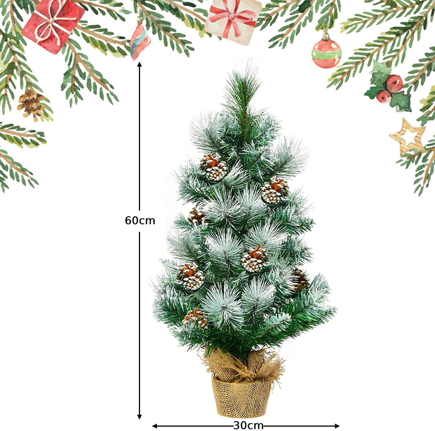Árbol de Navidad 2 pies/4 pies, pequeños árboles Artificiales con piñas y Base, decoración navideña for Camino jardín Mesa Interior
