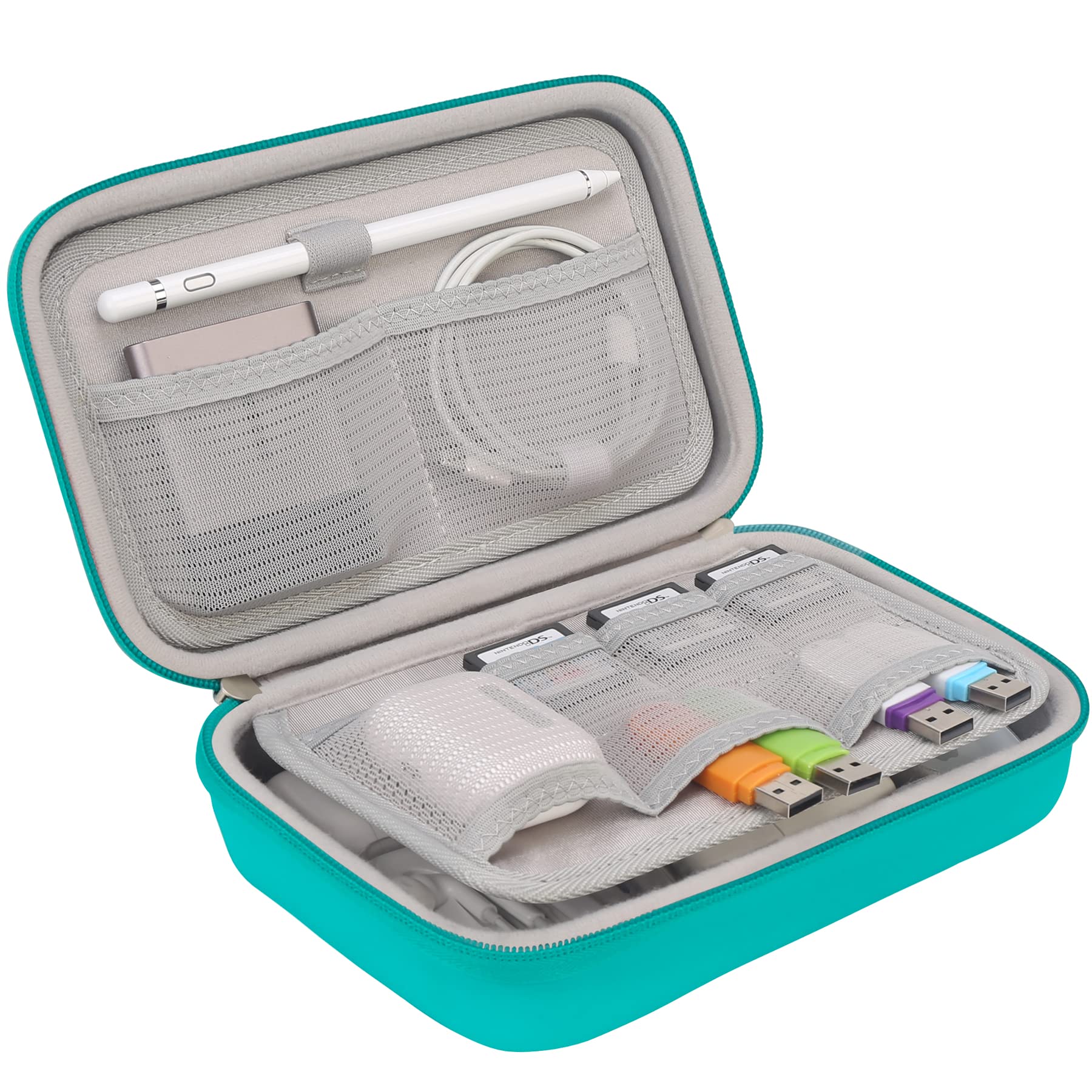 Elonbo Hard Travel Cords Organizer Universal Small Electronic Accessories Carrying Case for Chargers Cable MacBook Adapter Magic Mouse Apple Pencil USB Flash Disk Tech Portable Storage Bag, Turquoise