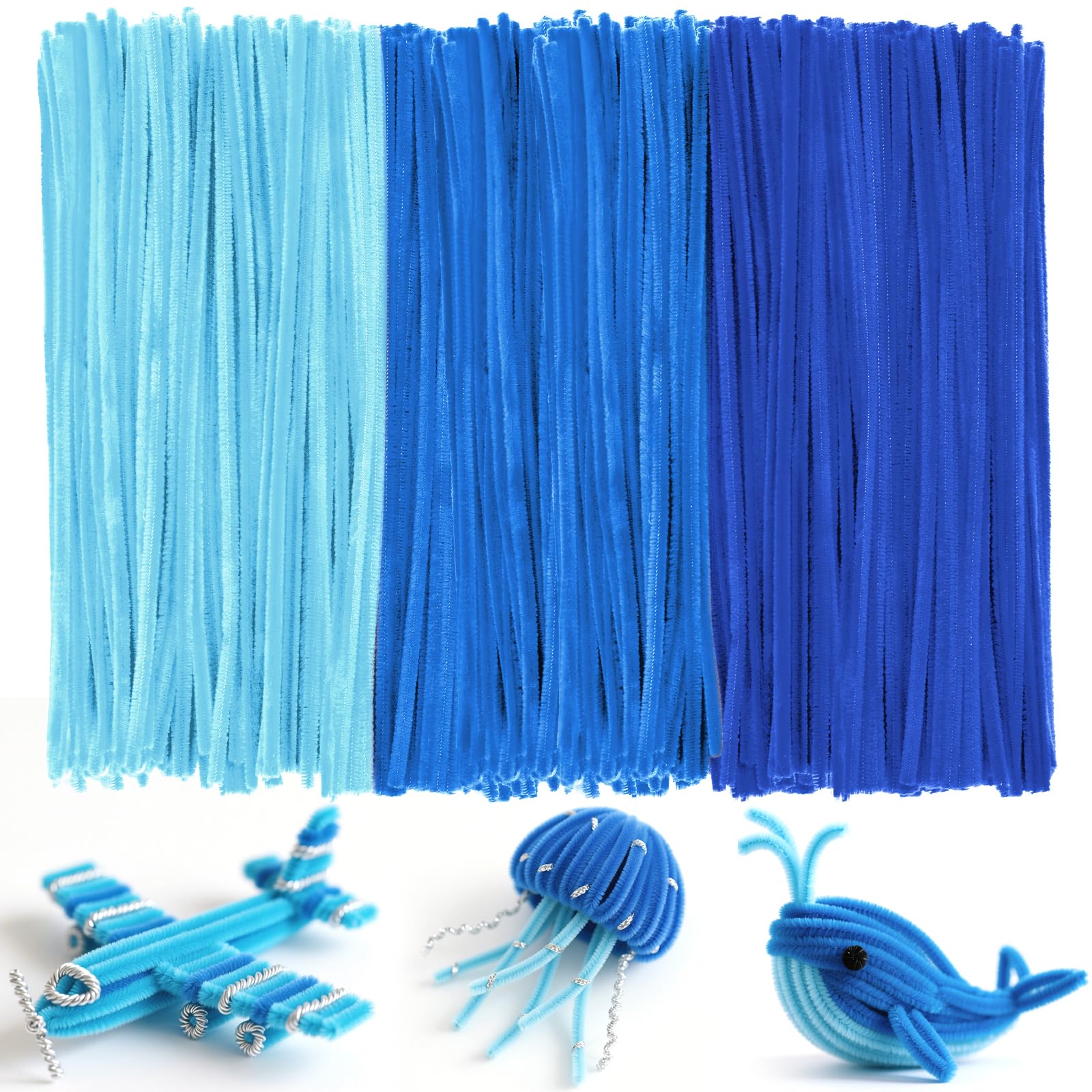 Ainiv 300PCS Pipe Cleaners for Craft, 30cm Blue Series Crafting Pipe Cleaners, Fuzzy Sticks Craft Supplies, Chenille Stems for DIY, Arts & Crafts for Creative Handmade DIY Decoration